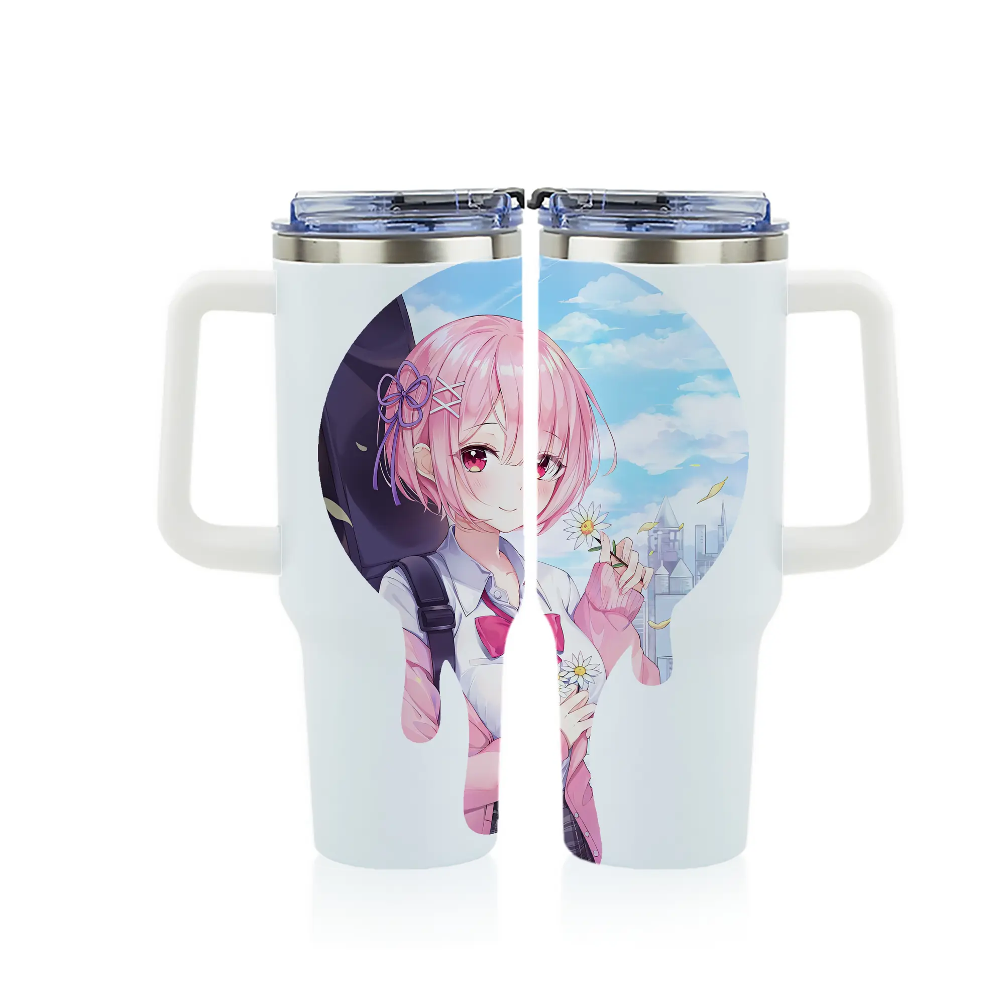 リゼロ グッズ ラム - 1200mL フルプリント車用タンブラー ・ 304ステンレス 内側 ・ 201ステンレス 外側 ・ 保温 保冷 ・ 通勤 ドライブ アウトドア用