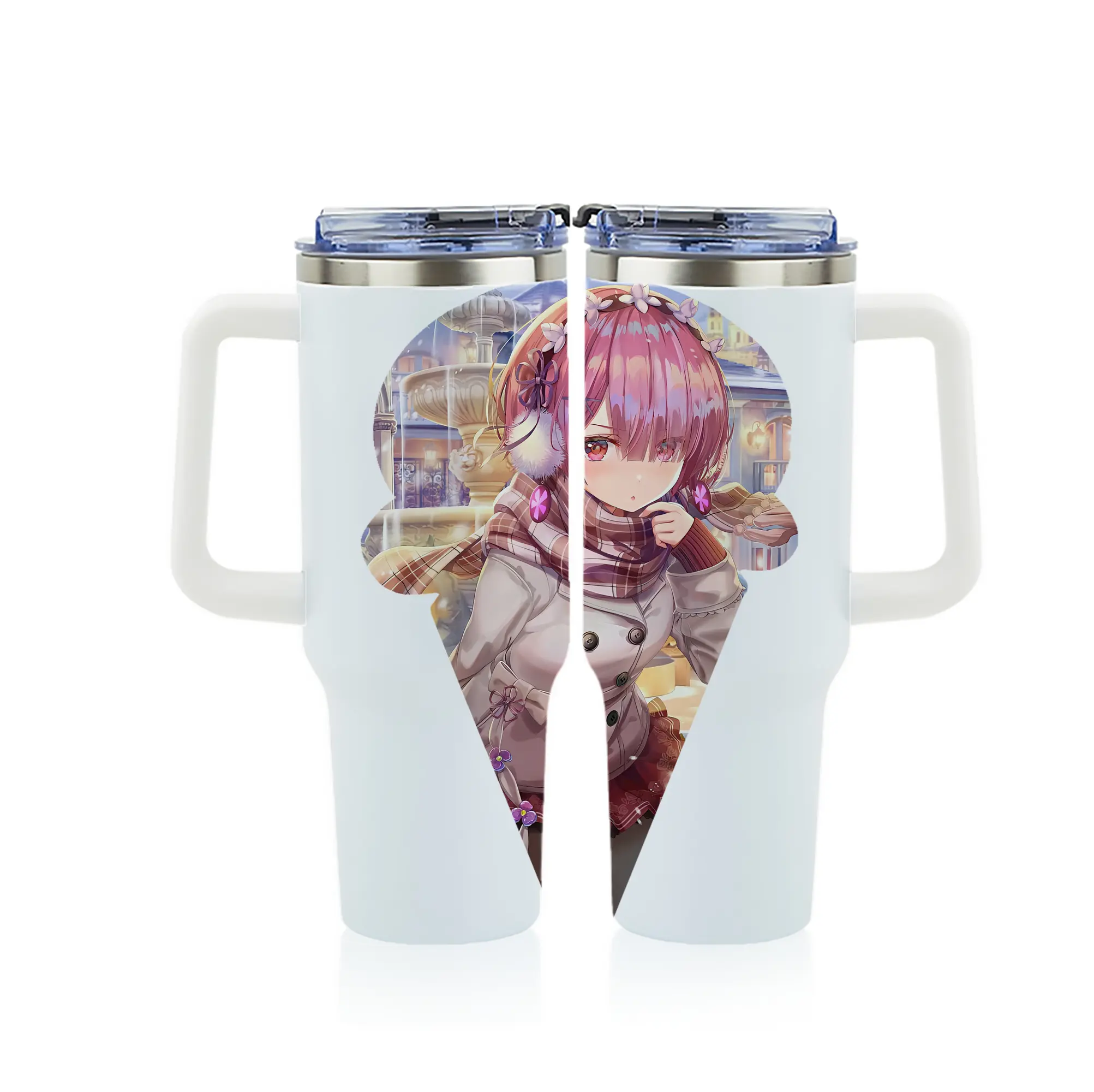 リゼロ グッズ ラム - 1200mL フルプリント車用タンブラー ・ 304ステンレス 内側 ・ 201ステンレス 外側 ・ 保温 保冷 ・ 通勤 ドライブ アウトドア用