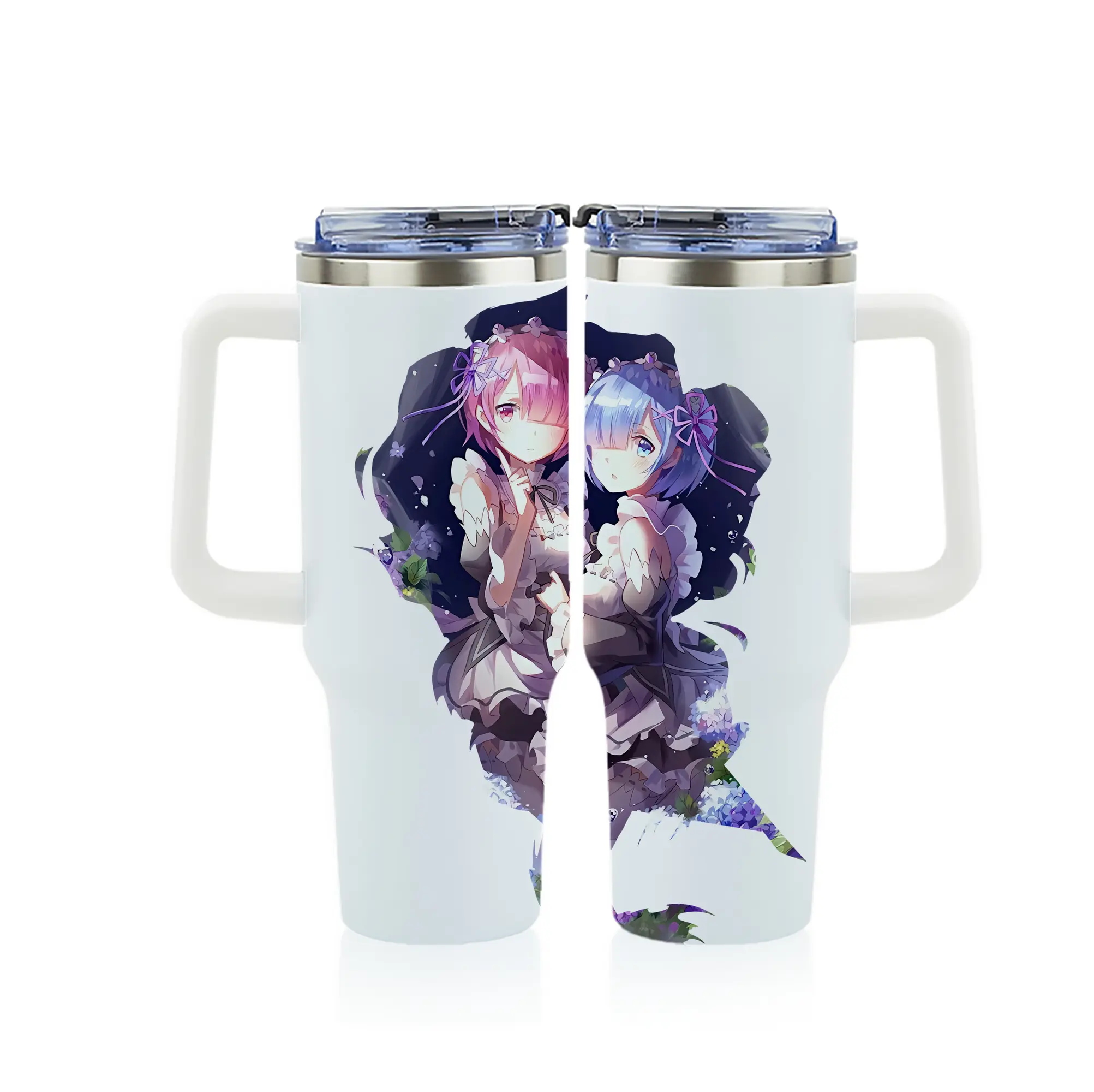 リゼロ グッズ ラム - 1200mL フルプリント車用タンブラー ・ 304ステンレス 内側 ・ 201ステンレス 外側 ・ 保温 保冷 ・ 通勤 ドライブ アウトドア用