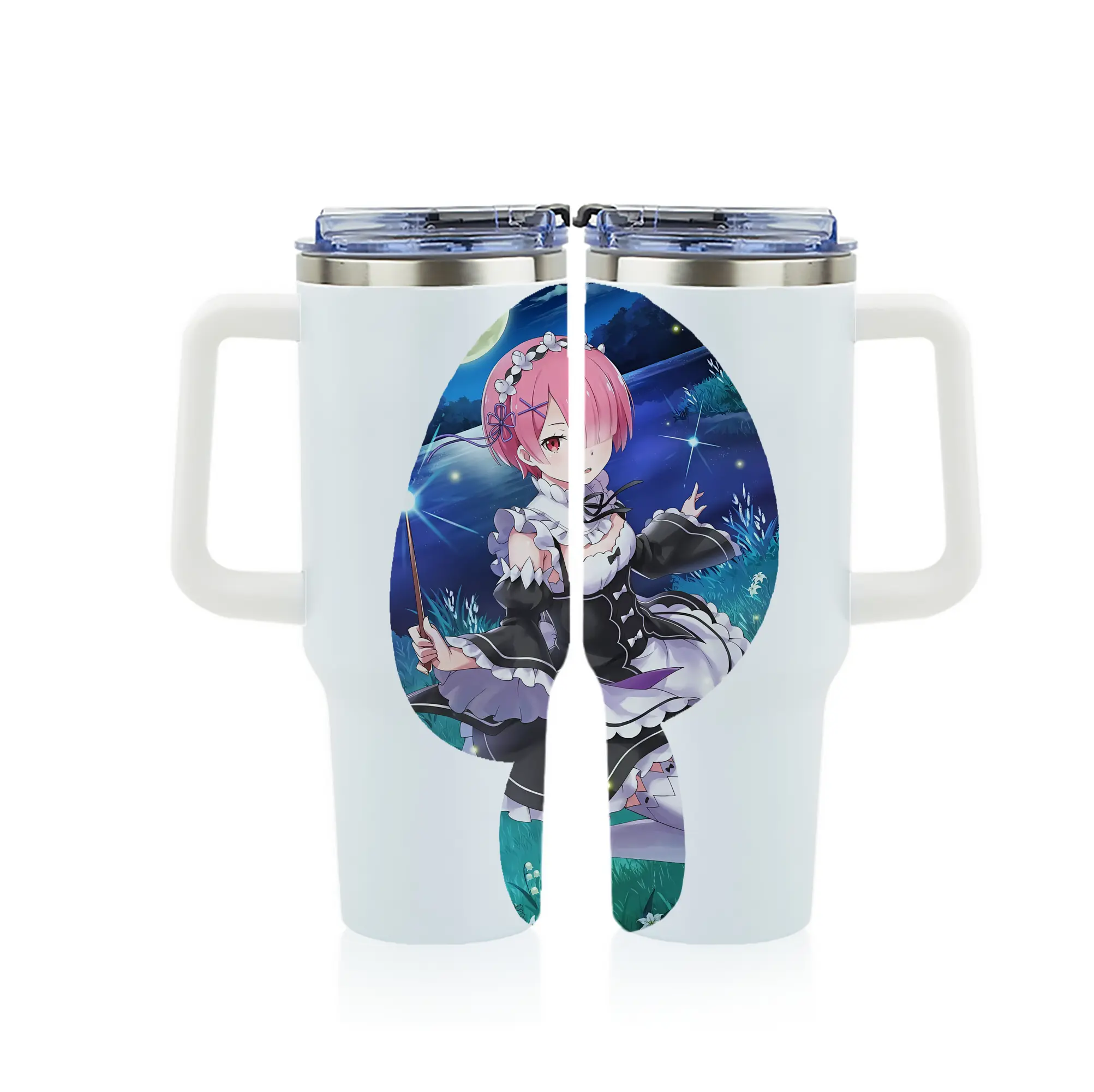 リゼロ グッズ ラム - 1200mL フルプリント車用タンブラー ・ 304ステンレス 内側 ・ 201ステンレス 外側 ・ 保温 保冷 ・ 通勤 ドライブ アウトドア用