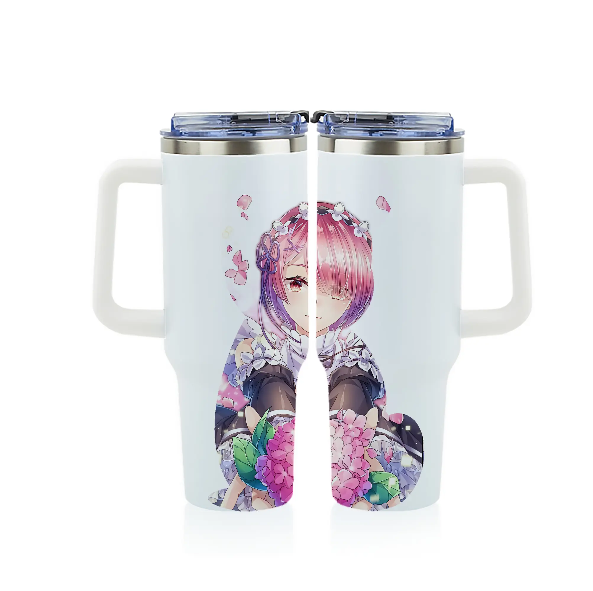 リゼロ グッズ ラム - 1200mL フルプリント車用タンブラー ・ 304ステンレス 内側 ・ 201ステンレス 外側 ・ 保温 保冷 ・ 通勤 ドライブ アウトドア用