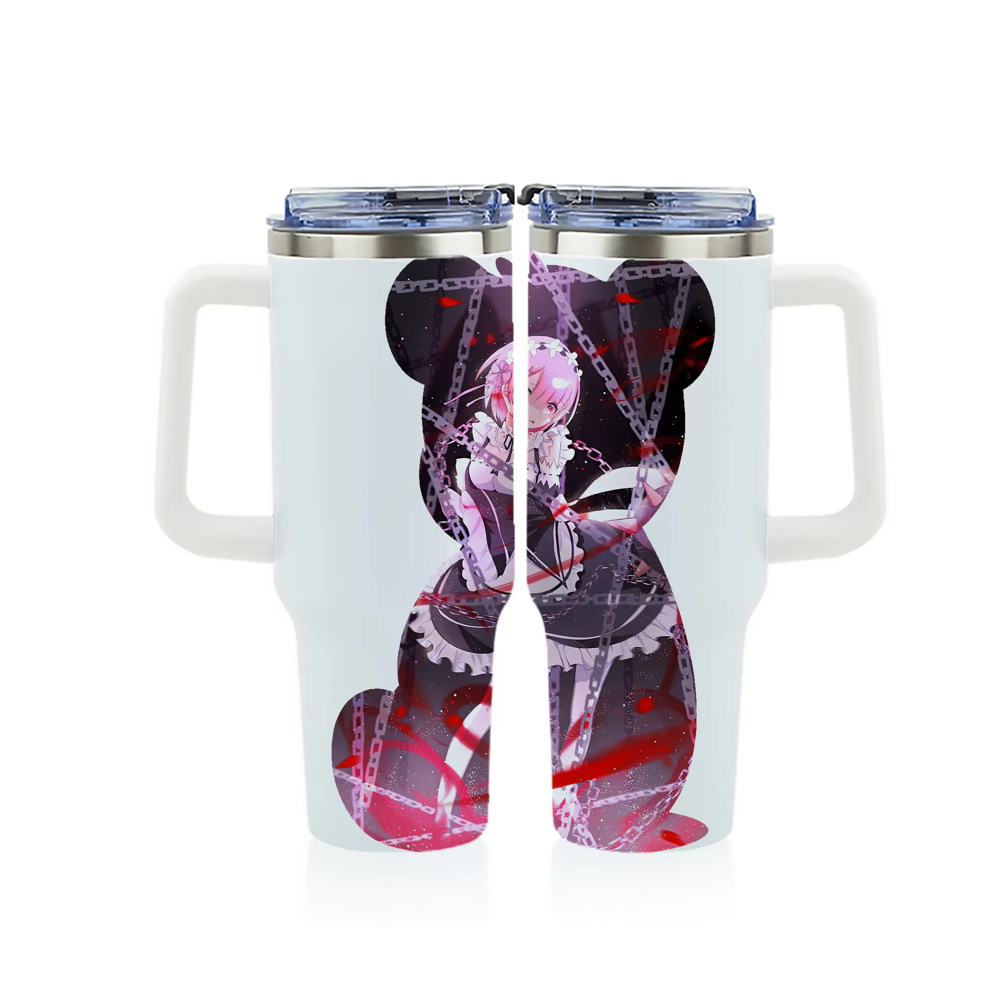 リゼロ グッズ ラム - 1200mL フルプリント車用タンブラー ・ 304ステンレス 内側 ・ 201ステンレス 外側 ・ 保温 保冷 ・ 通勤 ドライブ アウトドア用