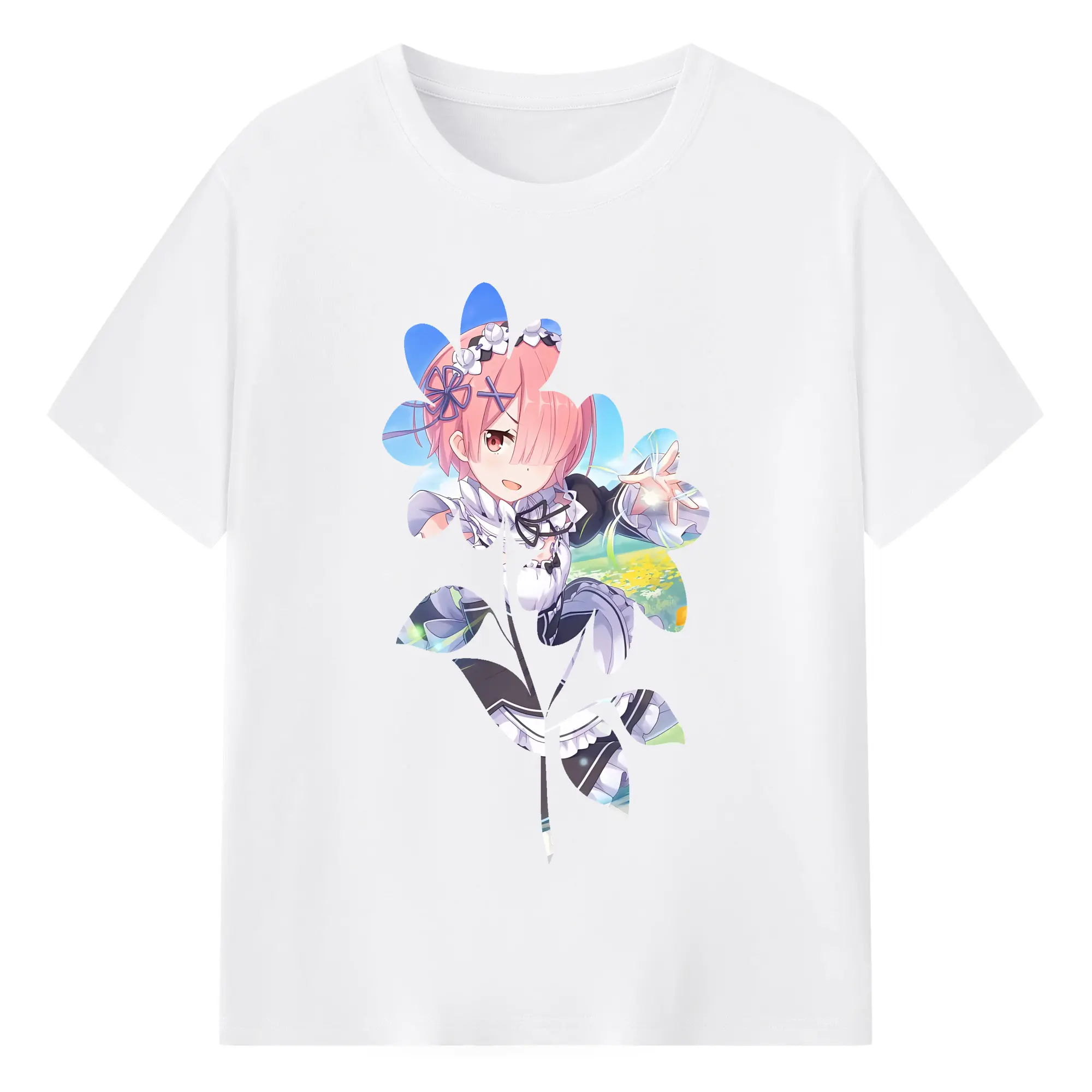 リゼロ グッズ ラム - 綿100％ 半袖Tシャツ ・ フロントプリント ・ 快適 通気性 ・ 日常使い 散歩 スポーツ用