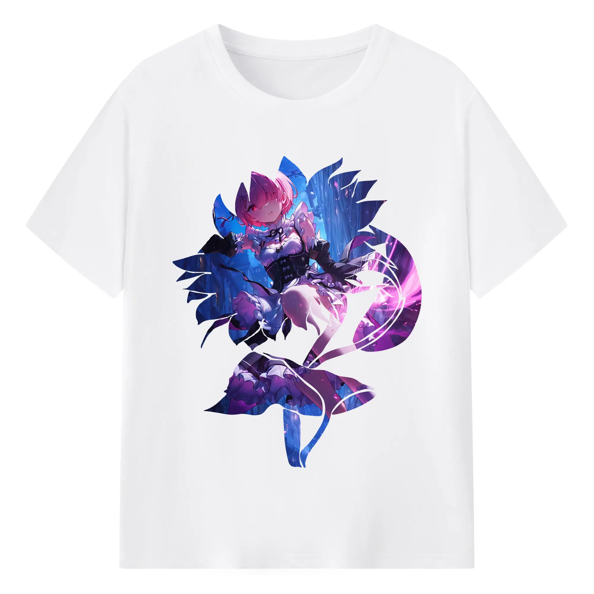 リゼロ グッズ ラム - 綿100％ 半袖Tシャツ ・ フロントプリント ・ 快適 通気性 ・ 日常使い 散歩 スポーツ用