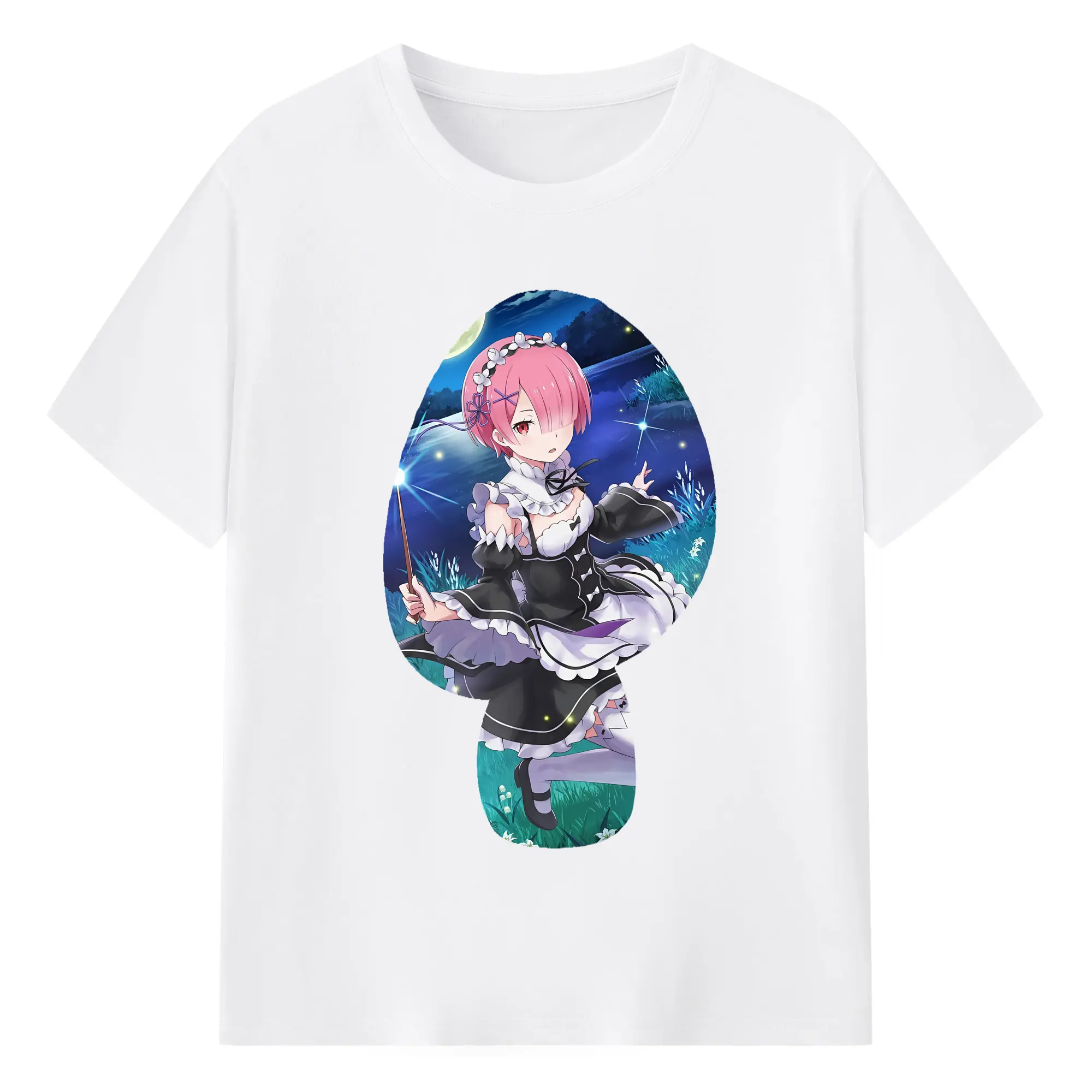 リゼロ グッズ ラム - 綿100％ 半袖Tシャツ ・ フロントプリント ・ 快適 通気性 ・ 日常使い 散歩 スポーツ用