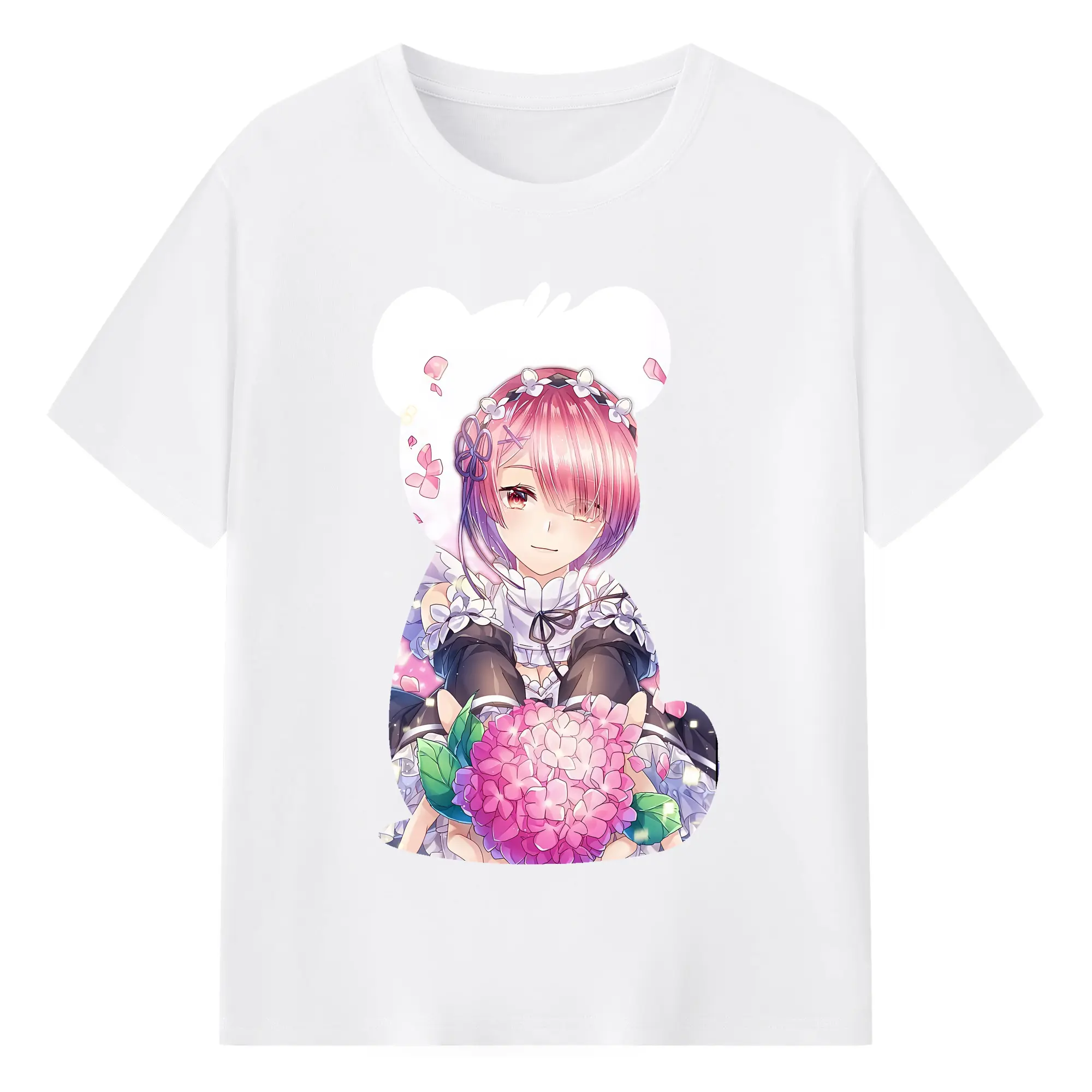 リゼロ グッズ ラム - 綿100％ 半袖Tシャツ ・ フロントプリント ・ 快適 通気性 ・ 日常使い 散歩 スポーツ用