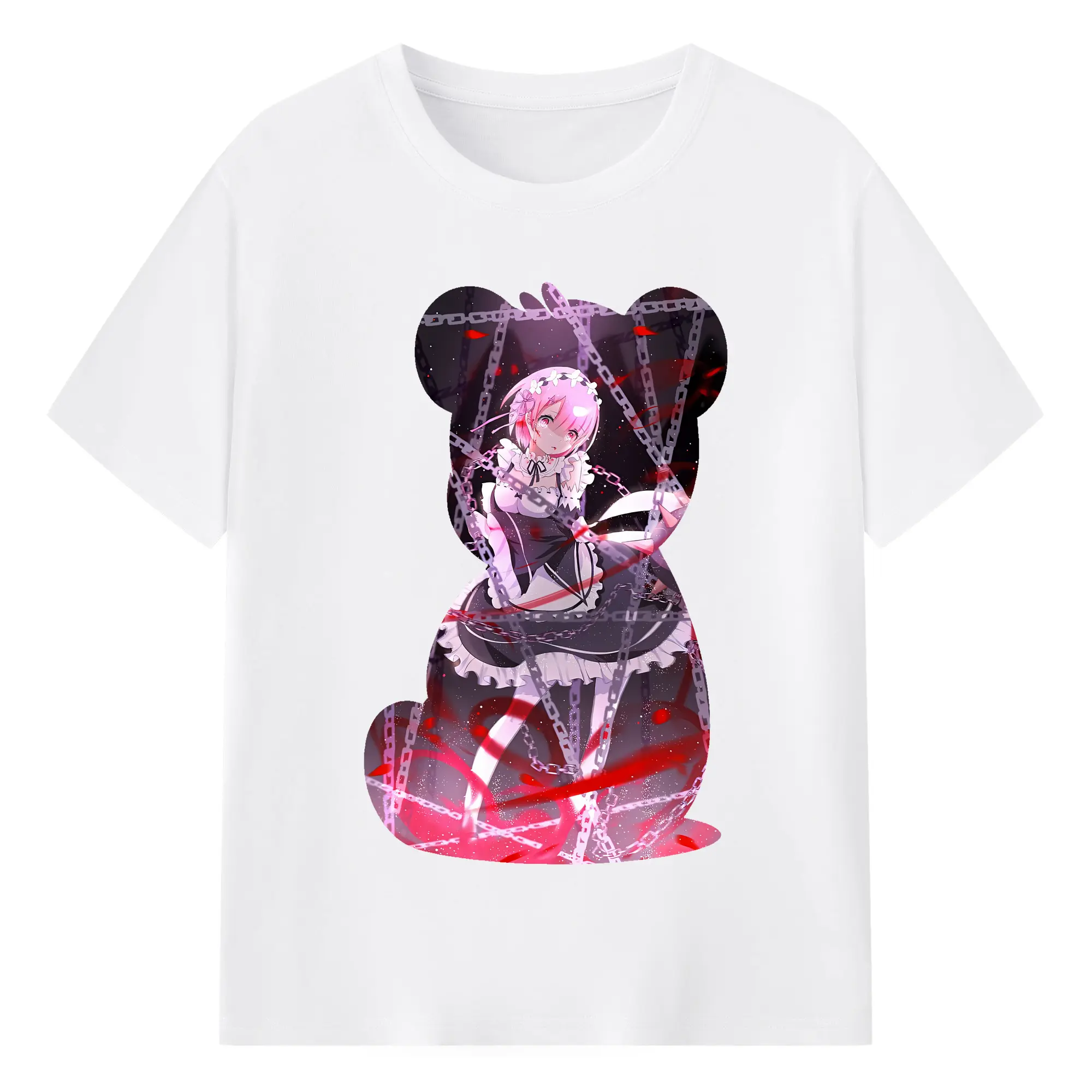 リゼロ グッズ ラム - 綿100％ 半袖Tシャツ ・ フロントプリント ・ 快適 通気性 ・ 日常使い 散歩 スポーツ用