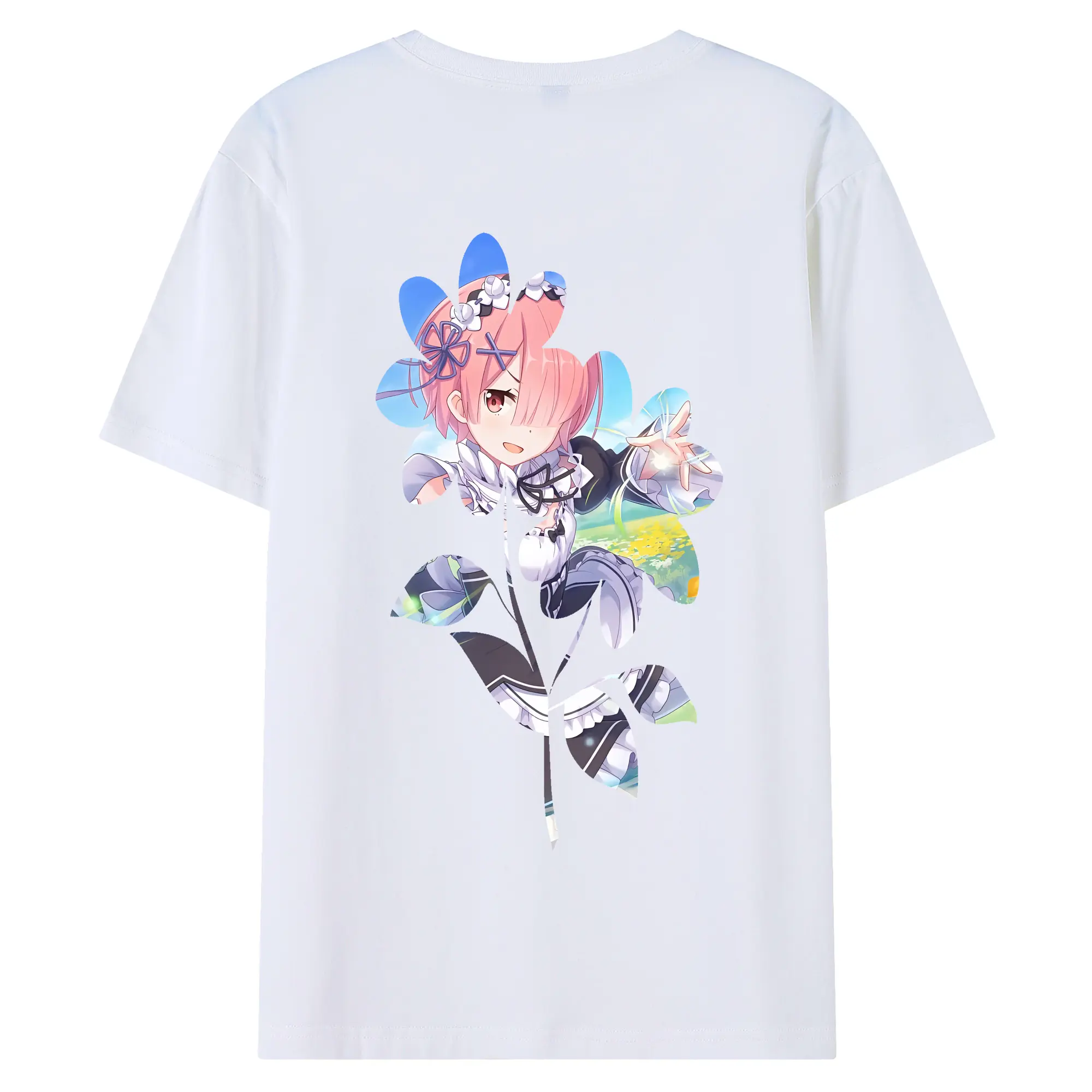 リゼロ グッズ ラム - 綿100％ 半袖Tシャツ ・ バックプリント ・ 快適 通気性 ・ 日常使い 散歩 スポーツ用