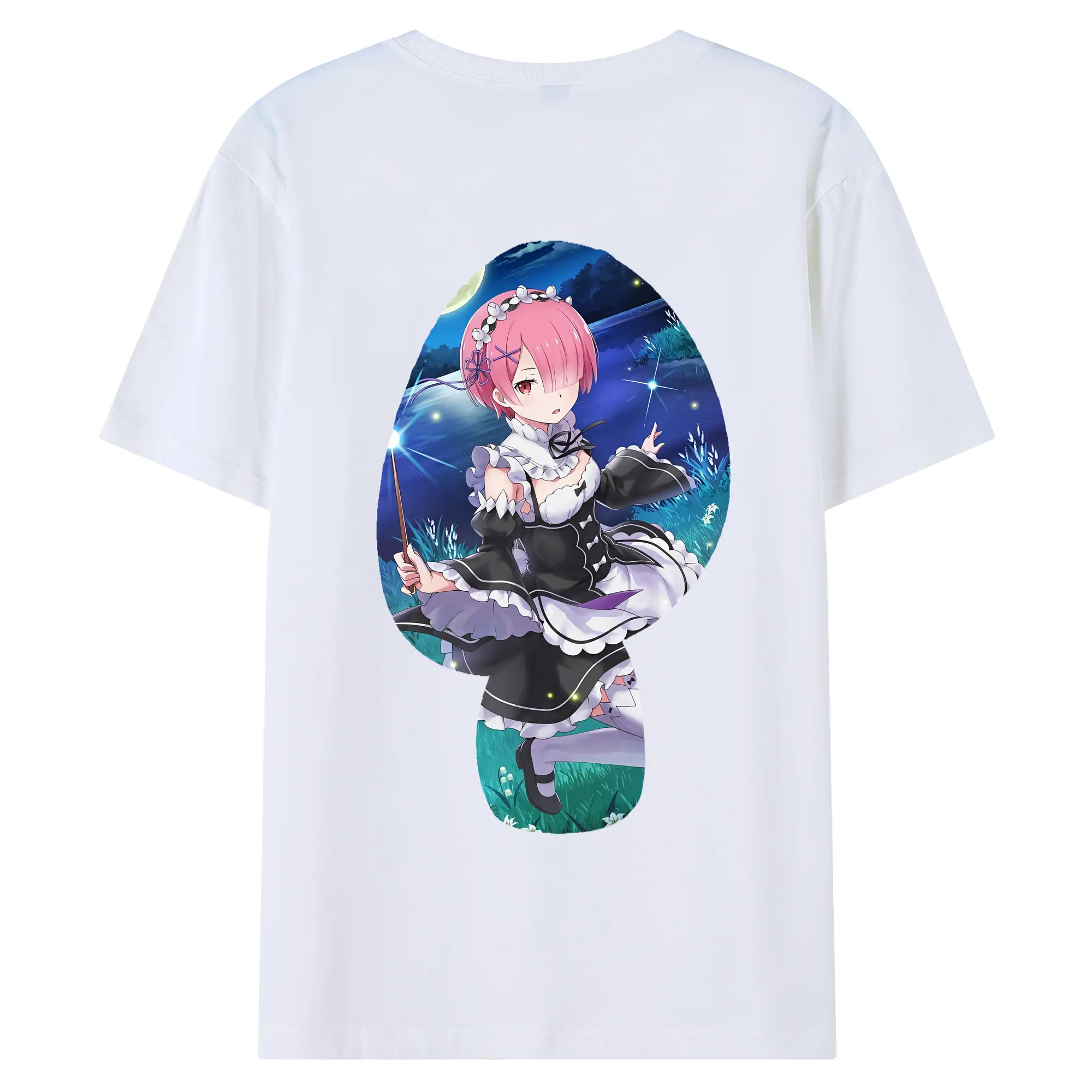 リゼロ グッズ ラム - 綿100％ 半袖Tシャツ ・ バックプリント ・ 快適 通気性 ・ 日常使い 散歩 スポーツ用