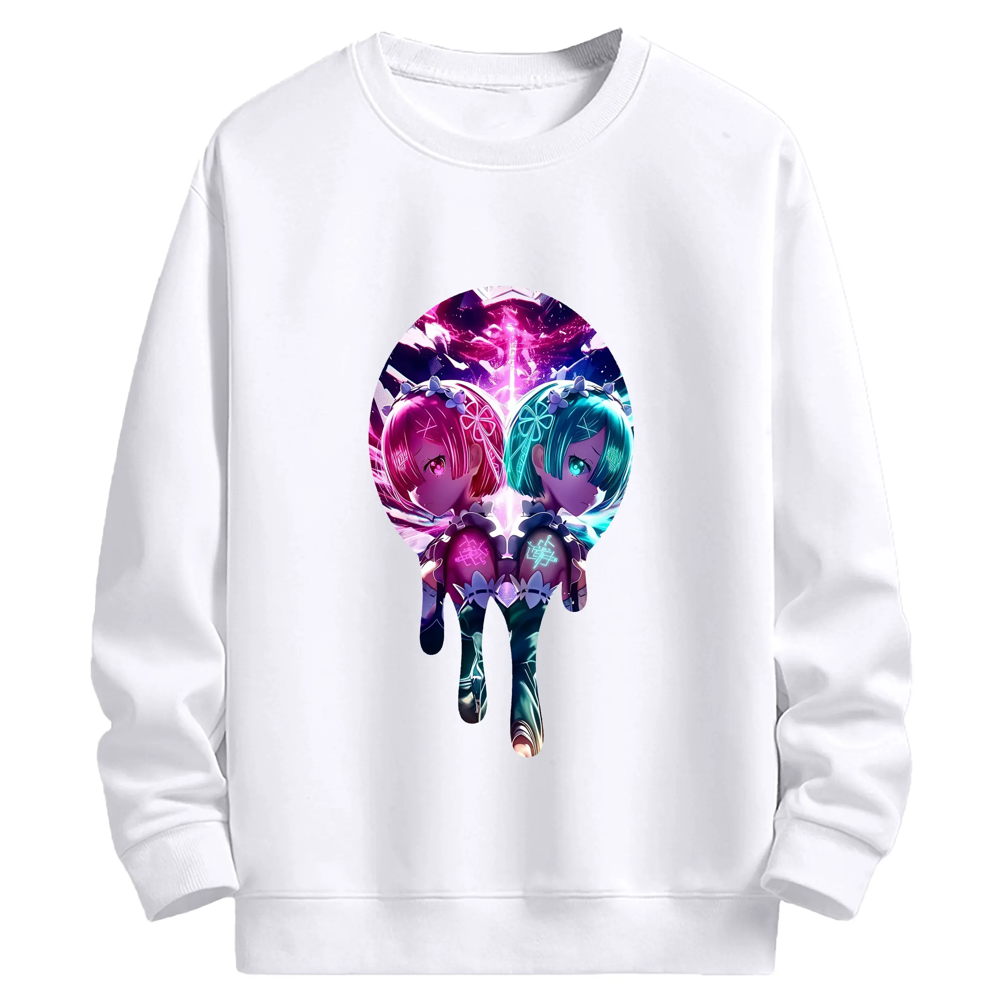 リゼロ グッズ ラム - 高品質 クルーネック スウェット ・ コットン59％ ポリエステル41％ ・ ユニセックス 長袖 トレーナー ・ カジュアル デイリー スポーツ 散歩用