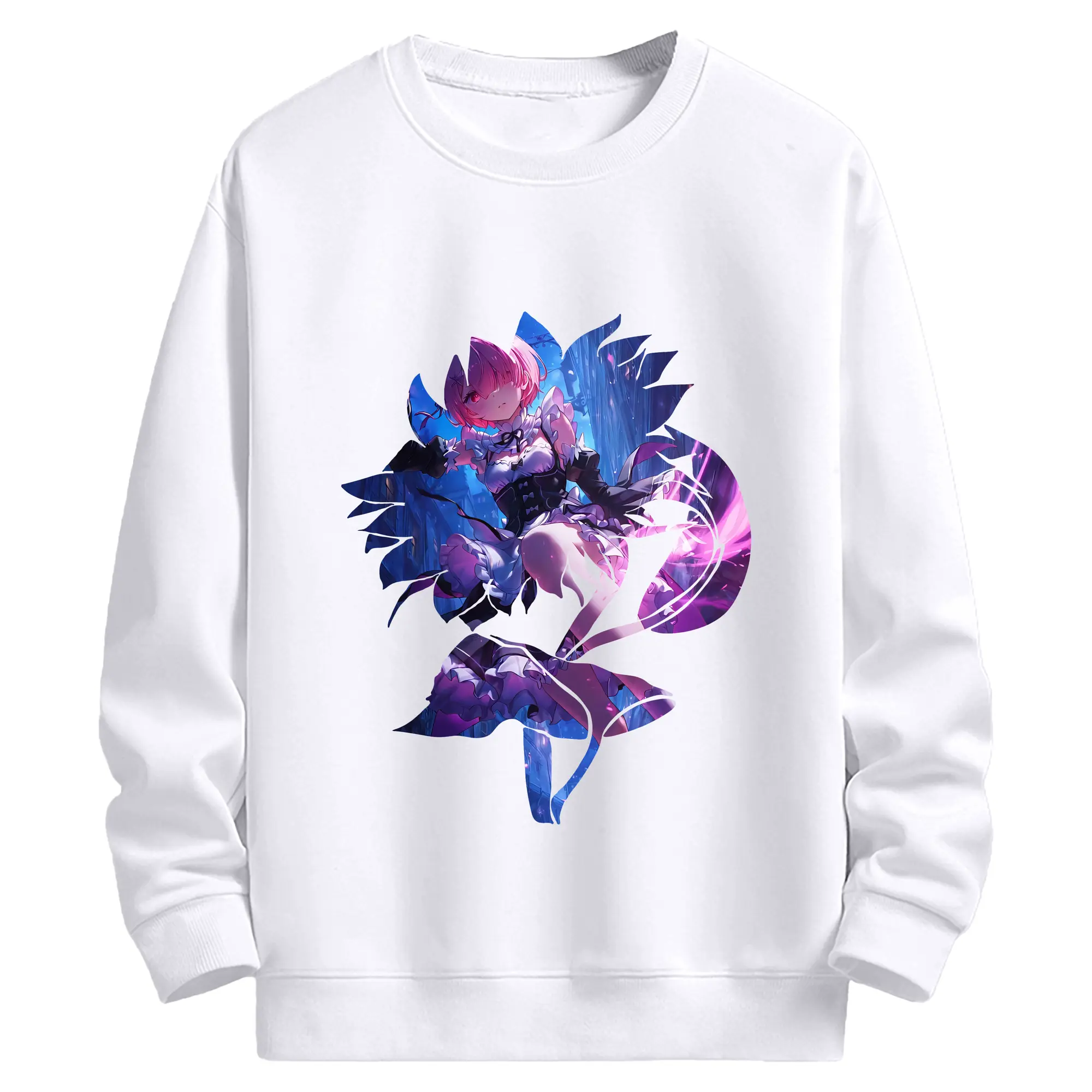 リゼロ グッズ ラム - 高品質 クルーネック スウェット ・ コットン59％ ポリエステル41％ ・ ユニセックス 長袖 トレーナー ・ カジュアル デイリー スポーツ 散歩用