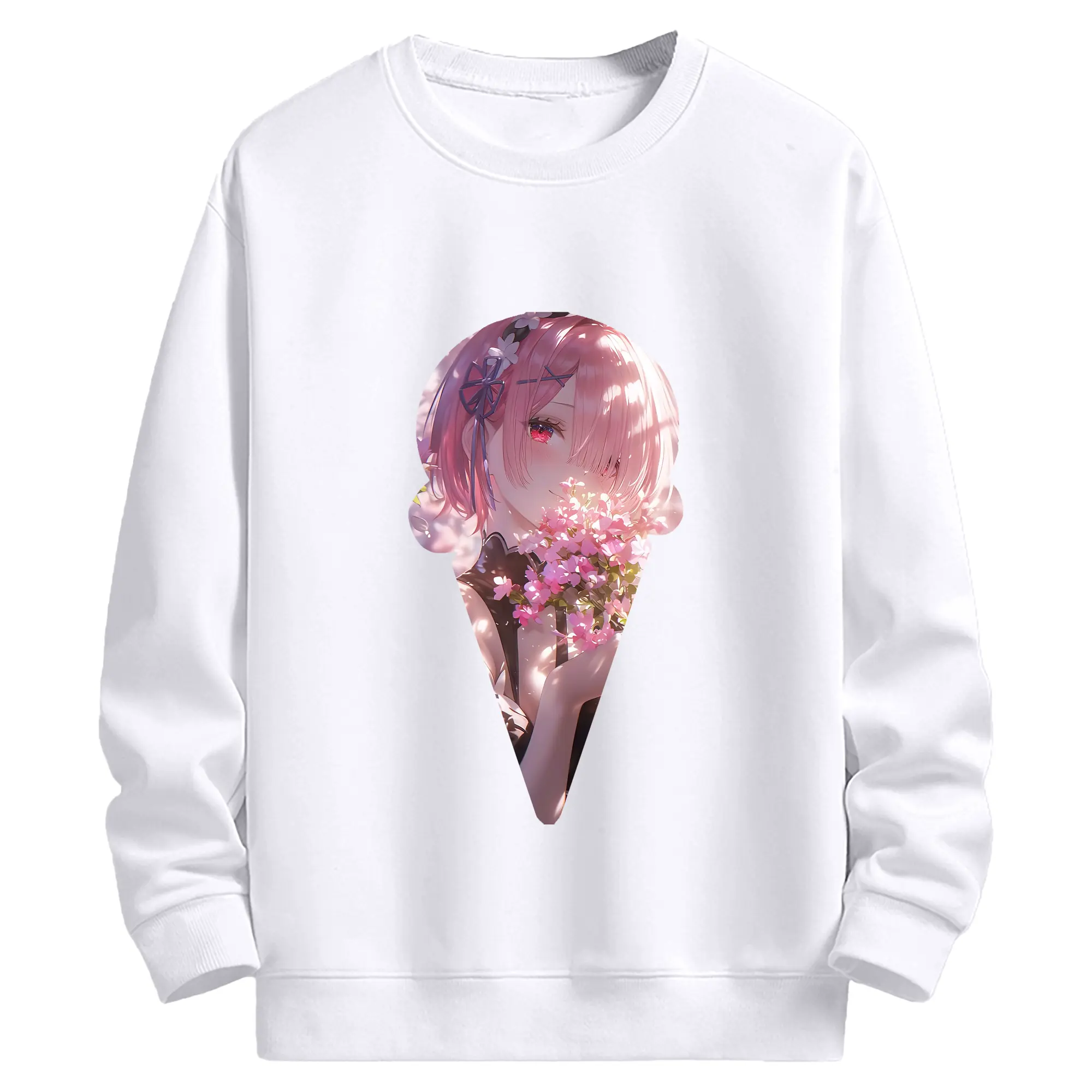 リゼロ グッズ ラム - 高品質 クルーネック スウェット ・ コットン59％ ポリエステル41％ ・ ユニセックス 長袖 トレーナー ・ カジュアル デイリー スポーツ 散歩用