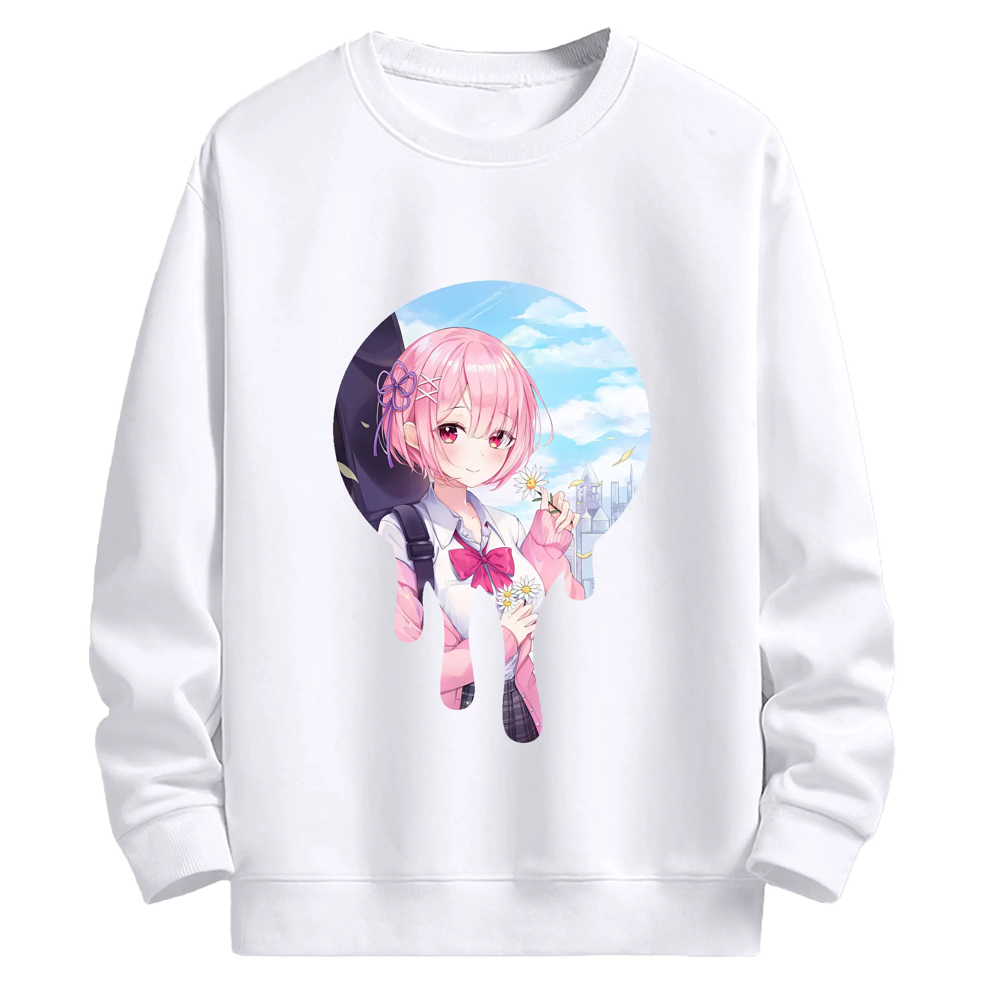 リゼロ グッズ ラム - 高品質 クルーネック スウェット ・ コットン59％ ポリエステル41％ ・ ユニセックス 長袖 トレーナー ・ カジュアル デイリー スポーツ 散歩用