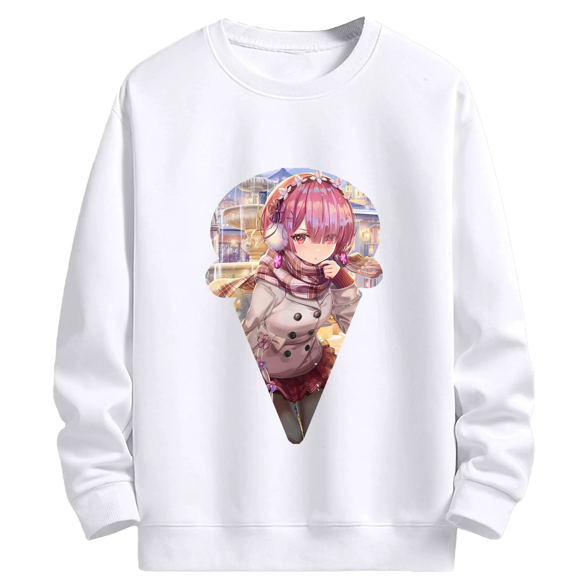 リゼロ グッズ ラム - 高品質 クルーネック スウェット ・ コットン59％ ポリエステル41％ ・ ユニセックス 長袖 トレーナー ・ カジュアル デイリー スポーツ 散歩用