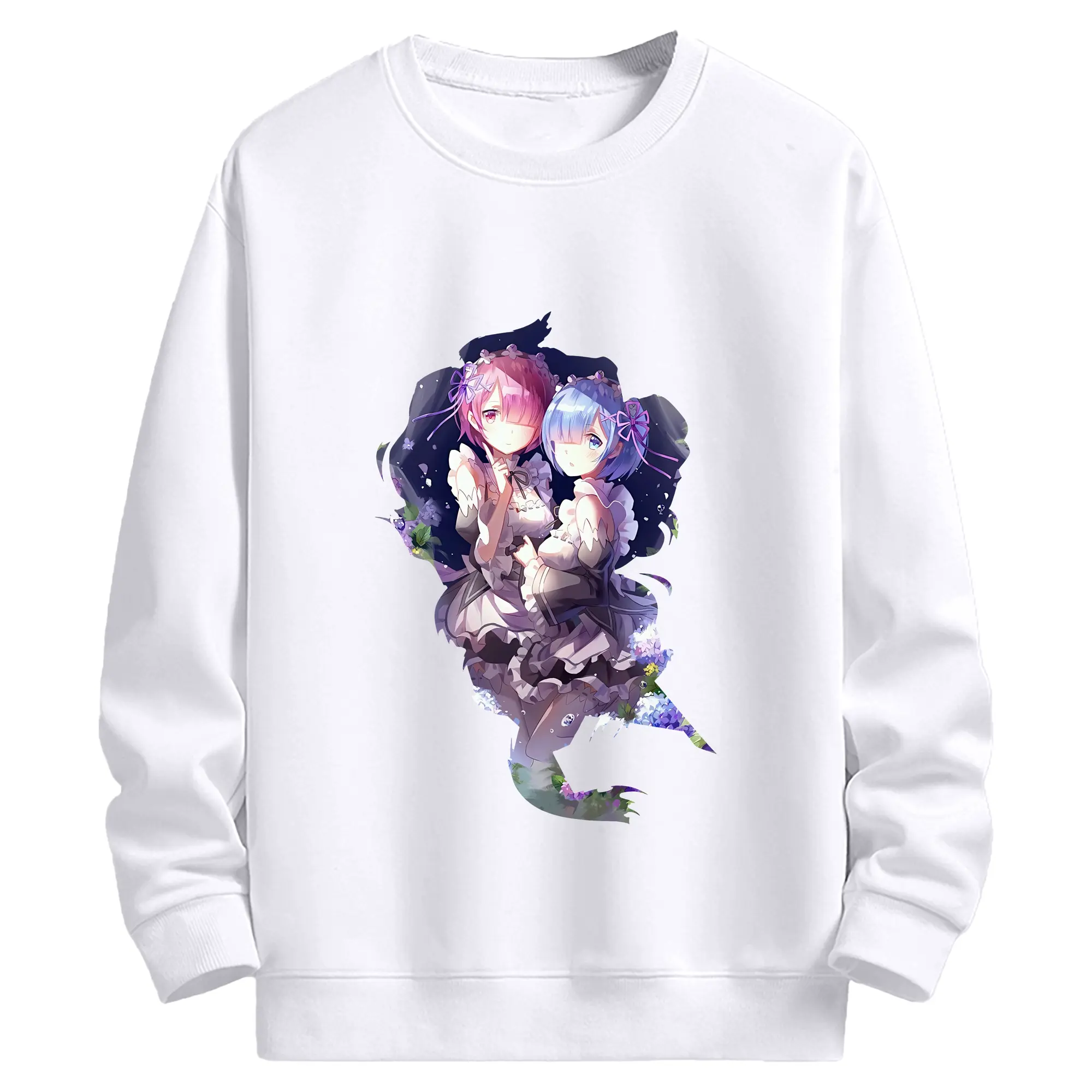 リゼロ グッズ ラム - 高品質 クルーネック スウェット ・ コットン59％ ポリエステル41％ ・ ユニセックス 長袖 トレーナー ・ カジュアル デイリー スポーツ 散歩用