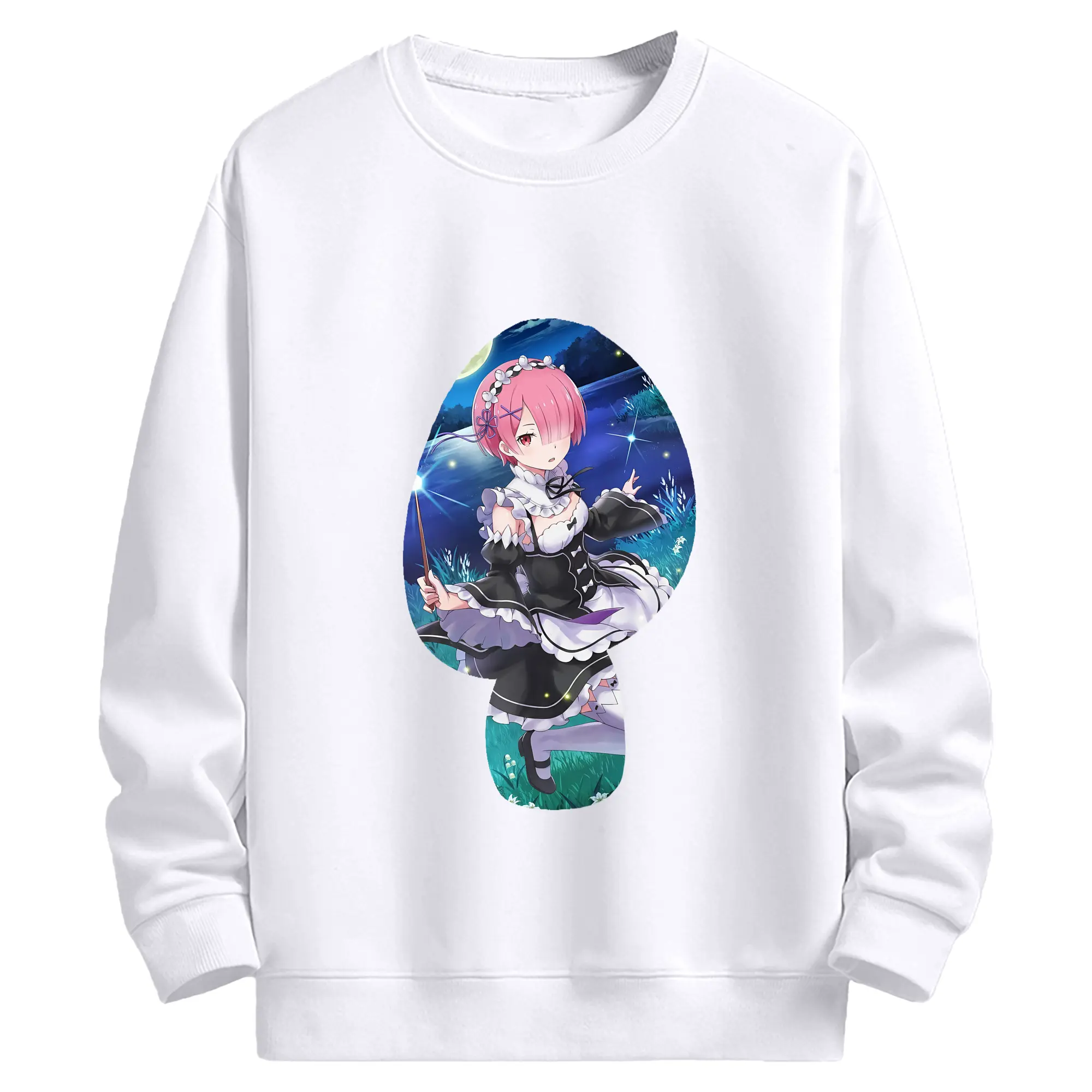 リゼロ グッズ ラム - 高品質 クルーネック スウェット ・ コットン59％ ポリエステル41％ ・ ユニセックス 長袖 トレーナー ・ カジュアル デイリー スポーツ 散歩用