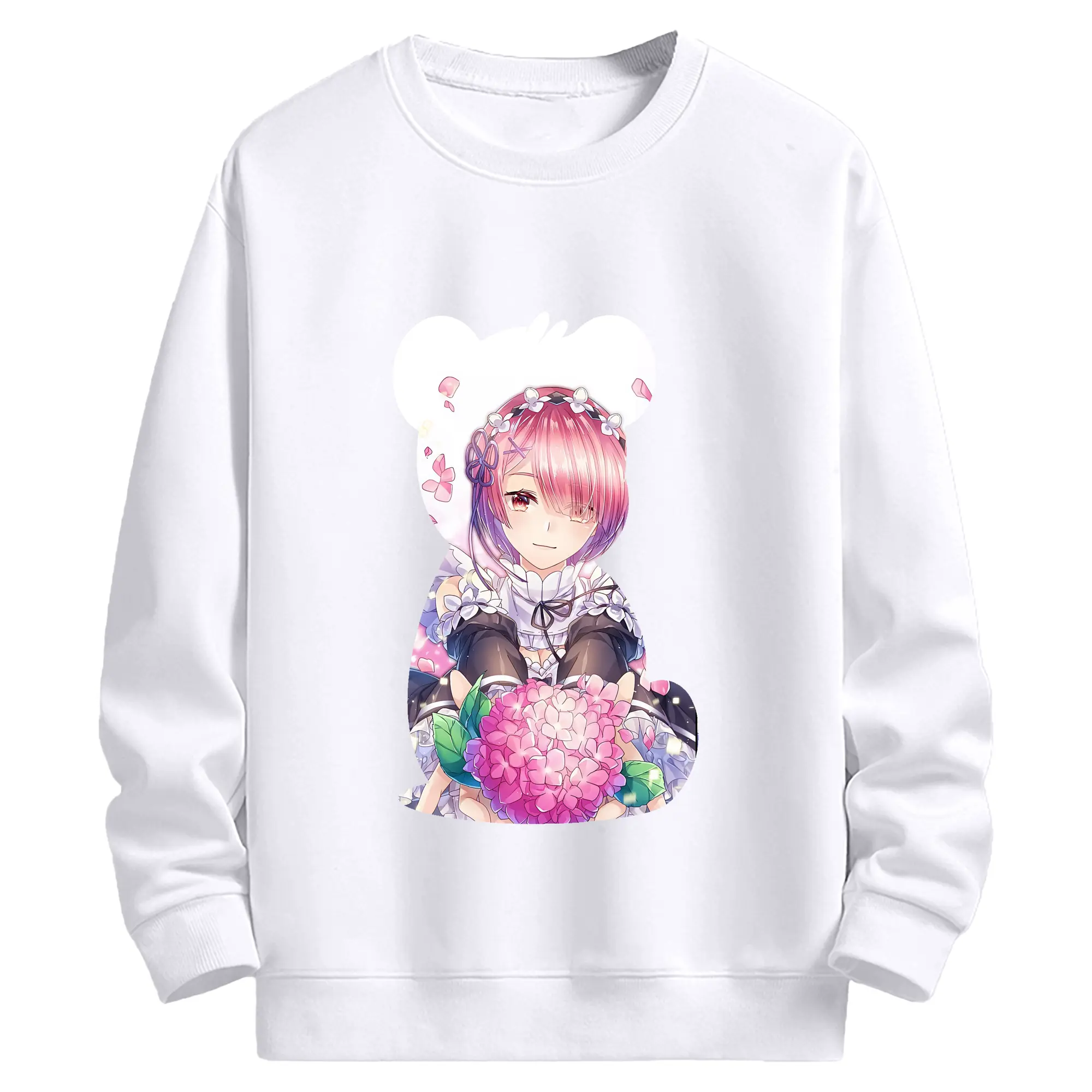 リゼロ グッズ ラム - 高品質 クルーネック スウェット ・ コットン59％ ポリエステル41％ ・ ユニセックス 長袖 トレーナー ・ カジュアル デイリー スポーツ 散歩用