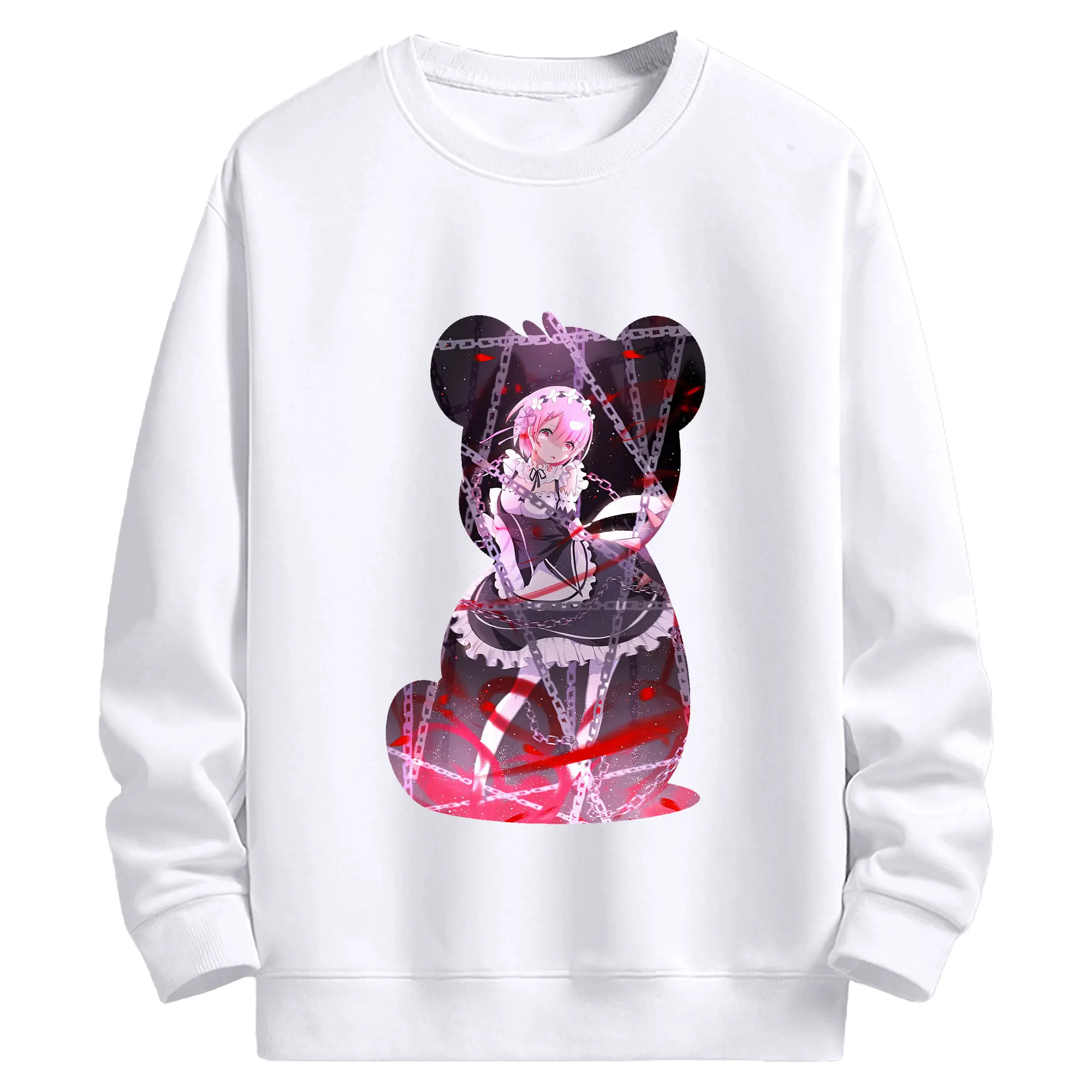 リゼロ グッズ ラム - 高品質 クルーネック スウェット ・ コットン59％ ポリエステル41％ ・ ユニセックス 長袖 トレーナー ・ カジュアル デイリー スポーツ 散歩用