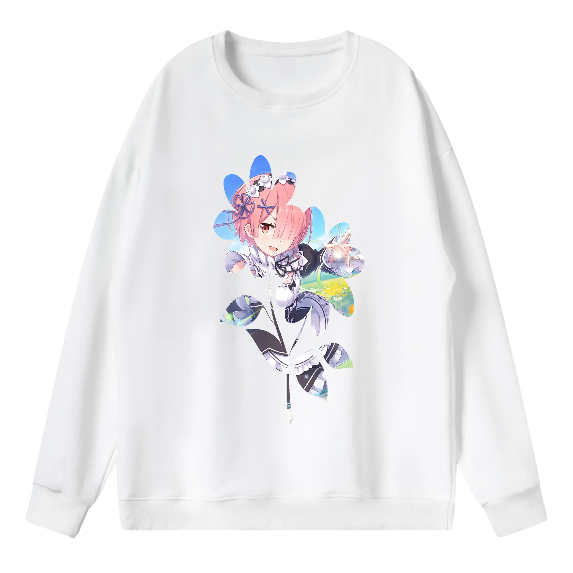 リゼロ グッズ ラム - 薄手 クルーネック スウェット 裏毛260g · ポリエステル 春秋向け カジュアル 男女兼用 · トレーナー デイリー スポーツ 散歩に最適