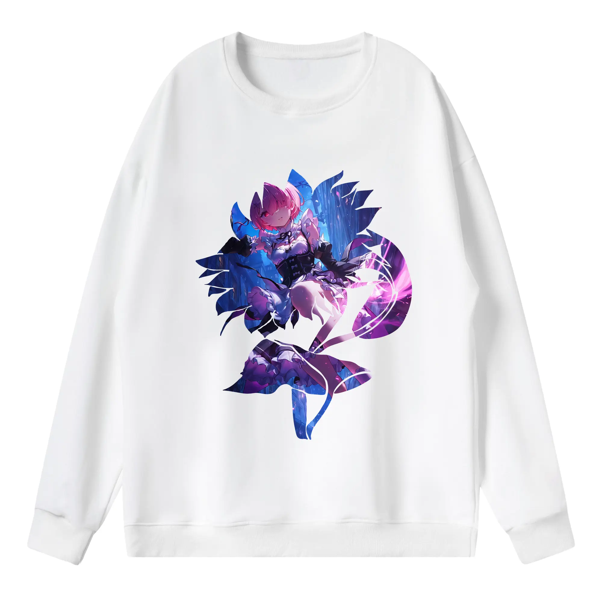 リゼロ グッズ ラム - 薄手 クルーネック スウェット 裏毛260g · ポリエステル 春秋向け カジュアル 男女兼用 · トレーナー デイリー スポーツ 散歩に最適