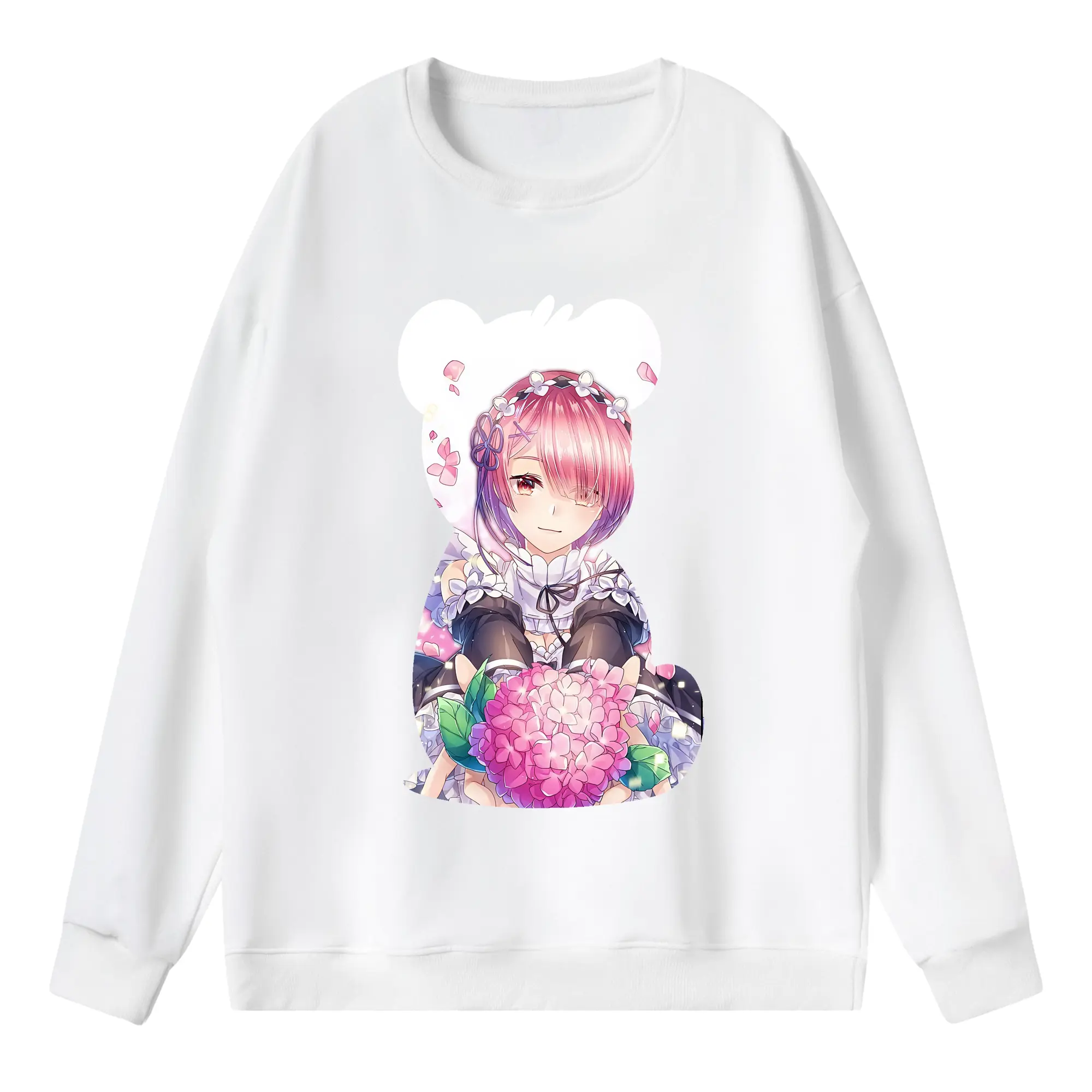 リゼロ グッズ ラム - 薄手 クルーネック スウェット 裏毛260g · ポリエステル 春秋向け カジュアル 男女兼用 · トレーナー デイリー スポーツ 散歩に最適