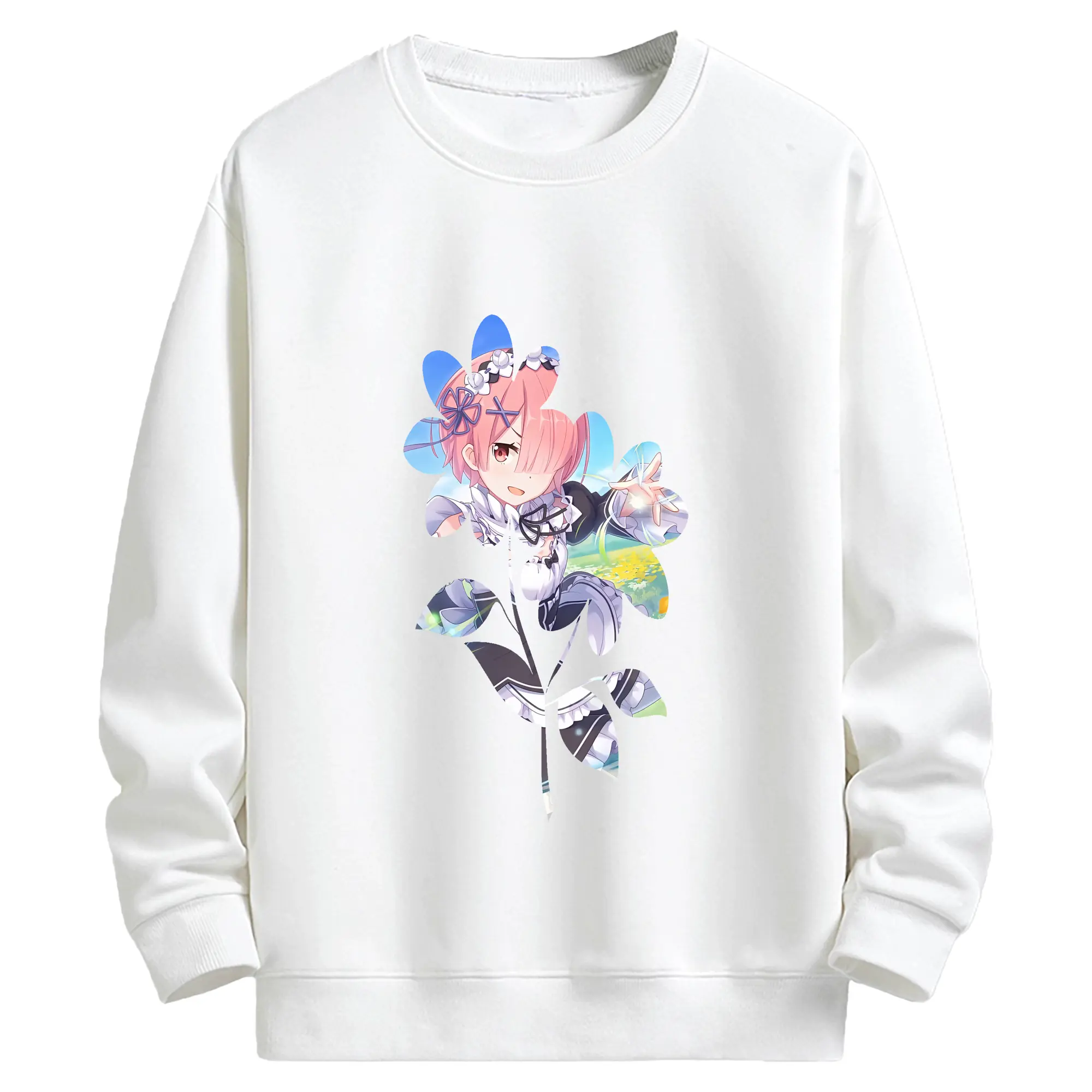 リゼロ グッズ ラム - キッズ クルーネックスウェットシャツ ・ フロントプリント ・ 綿80％ ポリエステル20％ ・ 快適 通学 スポーツ 日常使い お散歩用