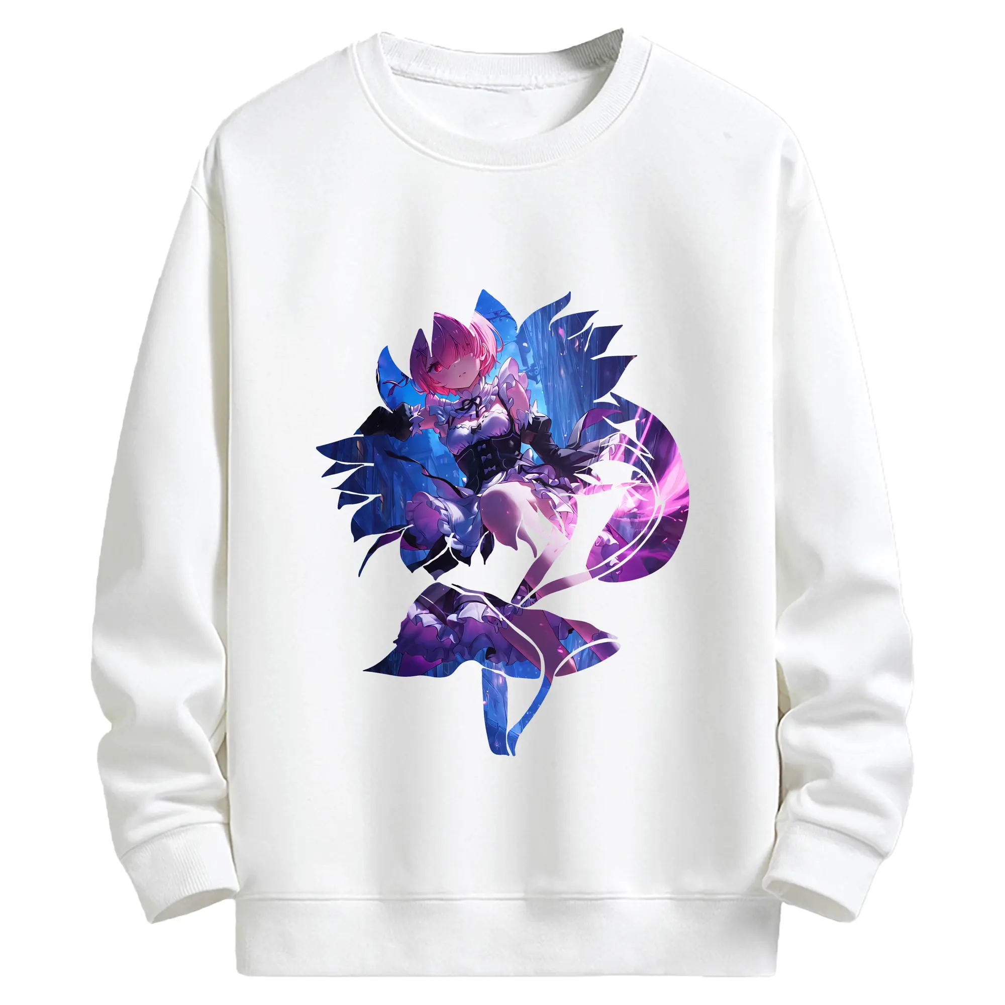 リゼロ グッズ ラム - キッズ クルーネックスウェットシャツ ・ フロントプリント ・ 綿80％ ポリエステル20％ ・ 快適 通学 スポーツ 日常使い お散歩用