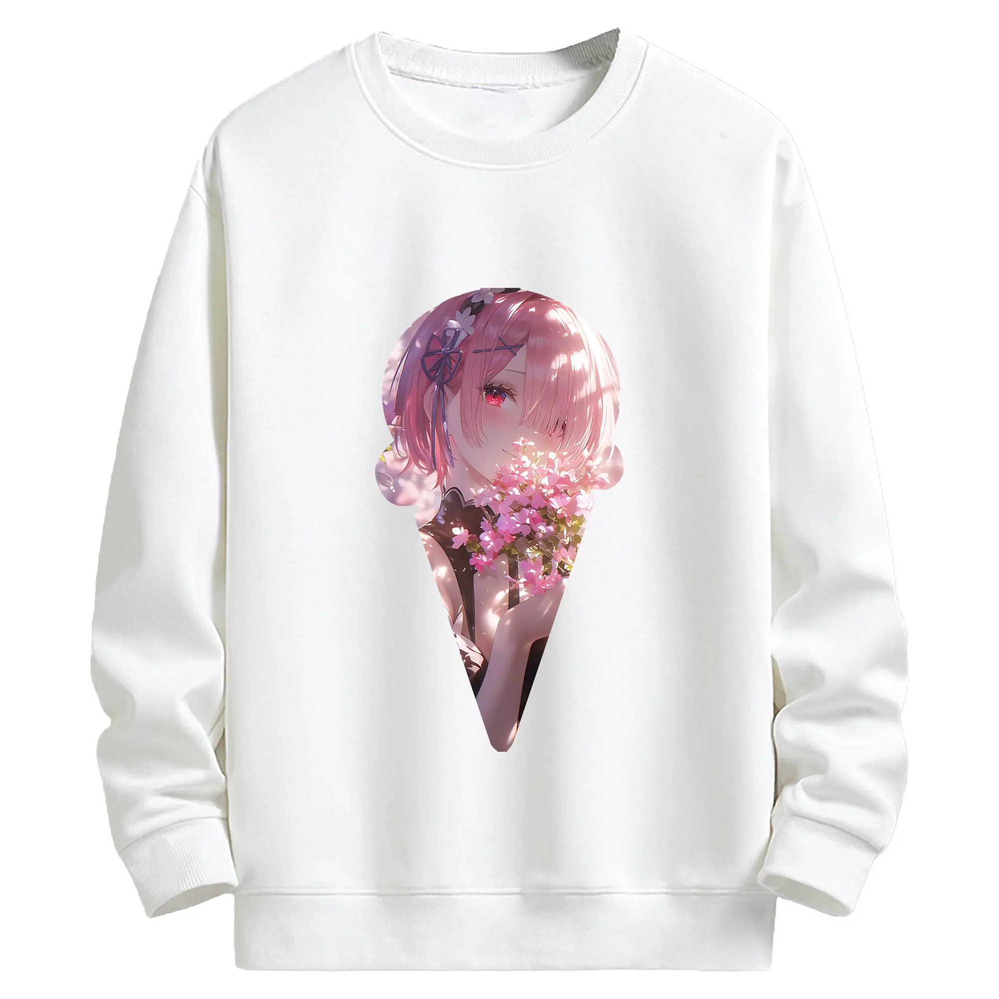 リゼロ グッズ ラム - キッズ クルーネックスウェットシャツ ・ フロントプリント ・ 綿80％ ポリエステル20％ ・ 快適 通学 スポーツ 日常使い お散歩用