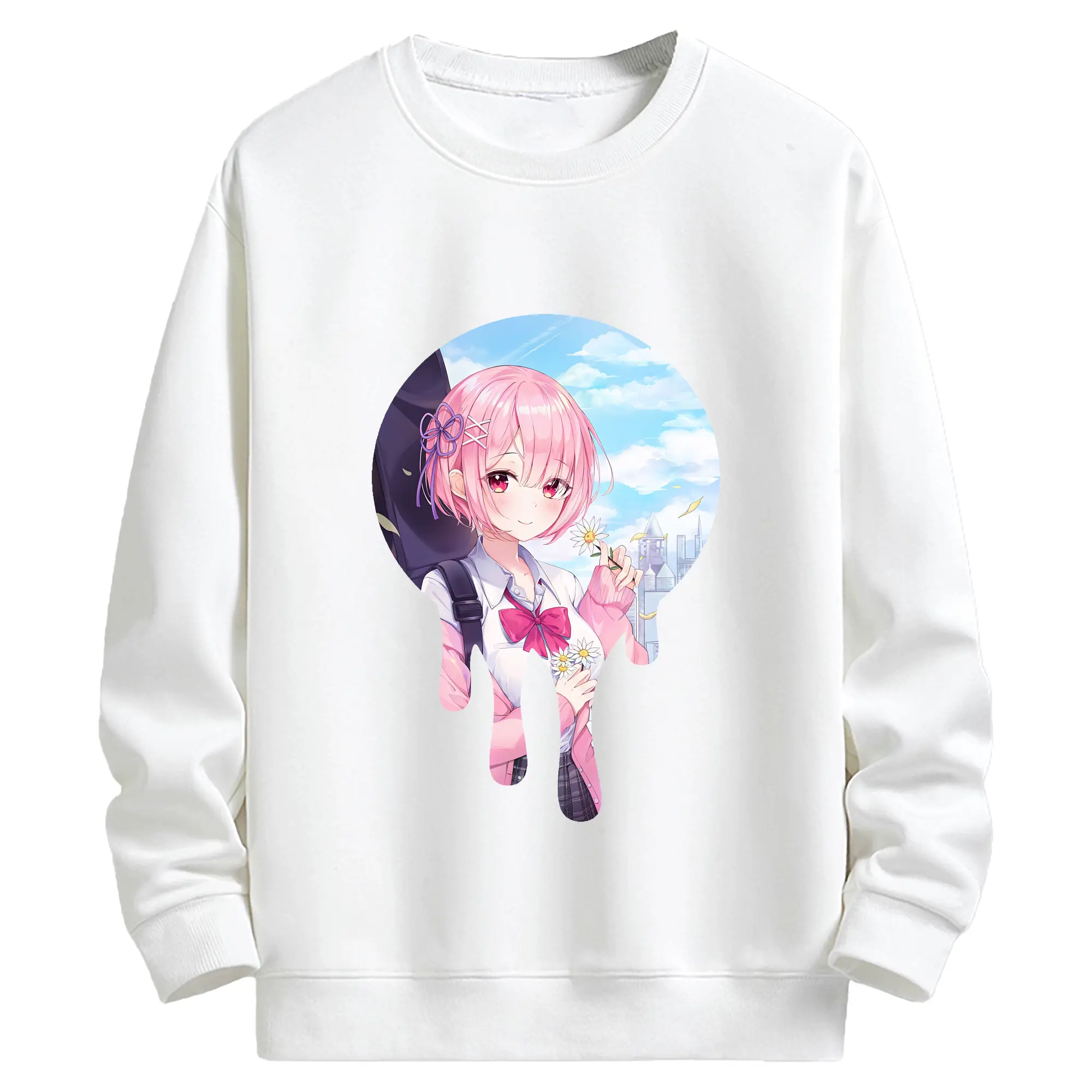 リゼロ グッズ ラム - キッズ クルーネックスウェットシャツ ・ フロントプリント ・ 綿80％ ポリエステル20％ ・ 快適 通学 スポーツ 日常使い お散歩用