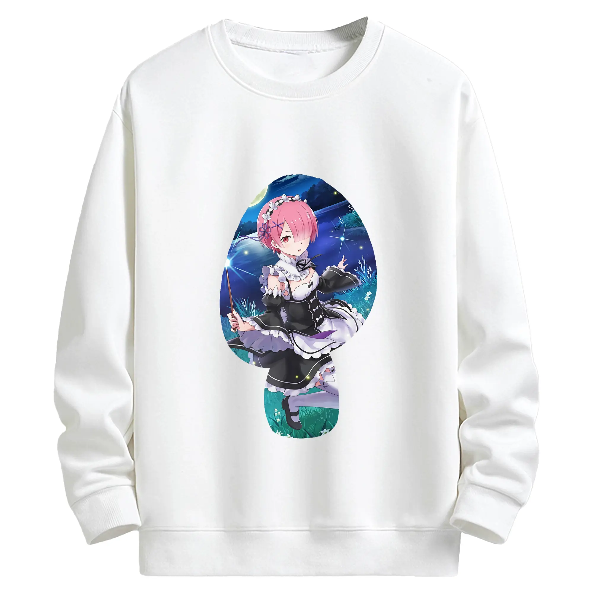 リゼロ グッズ ラム - キッズ クルーネックスウェットシャツ ・ フロントプリント ・ 綿80％ ポリエステル20％ ・ 快適 通学 スポーツ 日常使い お散歩用