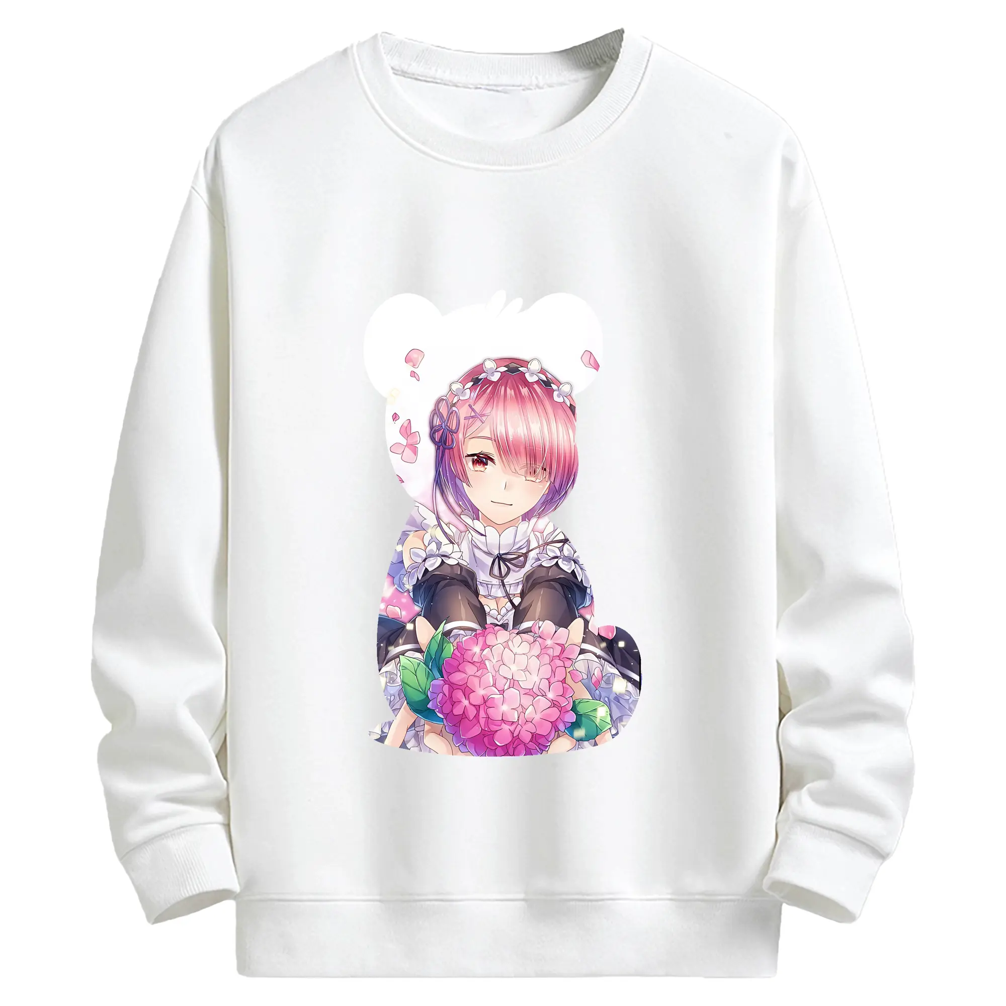 リゼロ グッズ ラム - キッズ クルーネックスウェットシャツ ・ フロントプリント ・ 綿80％ ポリエステル20％ ・ 快適 通学 スポーツ 日常使い お散歩用