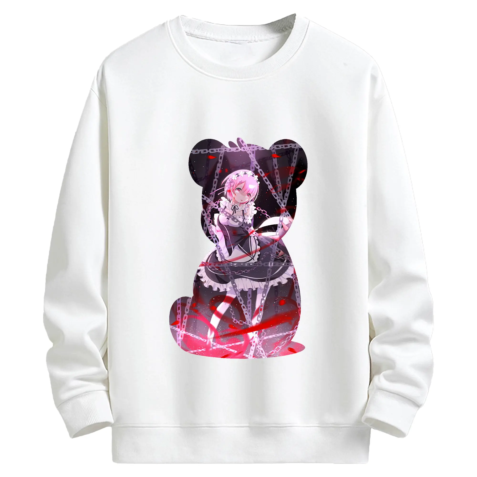 リゼロ グッズ ラム - キッズ クルーネックスウェットシャツ ・ フロントプリント ・ 綿80％ ポリエステル20％ ・ 快適 通学 スポーツ 日常使い お散歩用