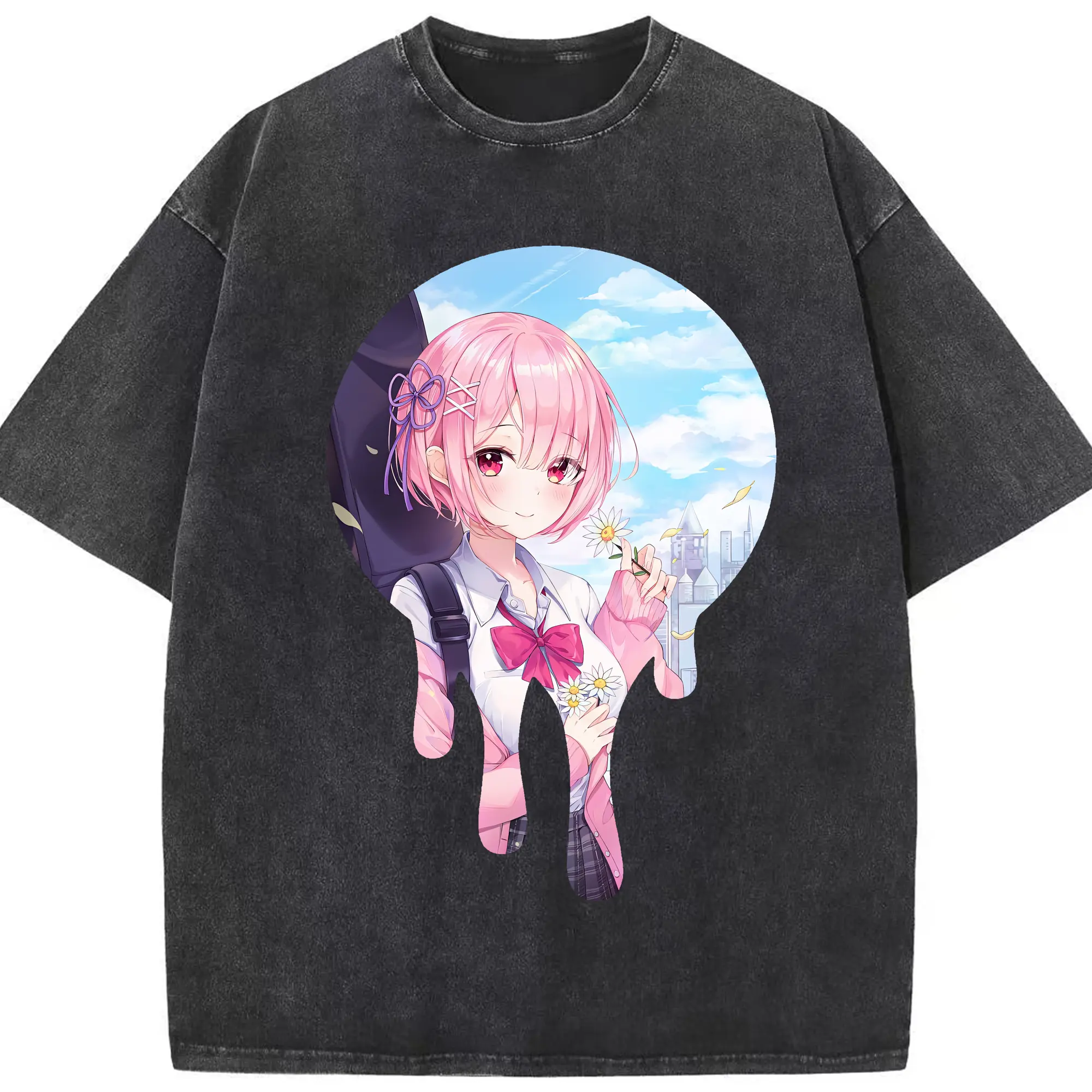 リゼロ グッズ ラム - 綿100％ ヴィンテージ風 半袖Tシャツ ・ フロントプリント ・ 柔らか肌触り ・ 通気性 快適 ・ スポーツ カジュアル 外出用