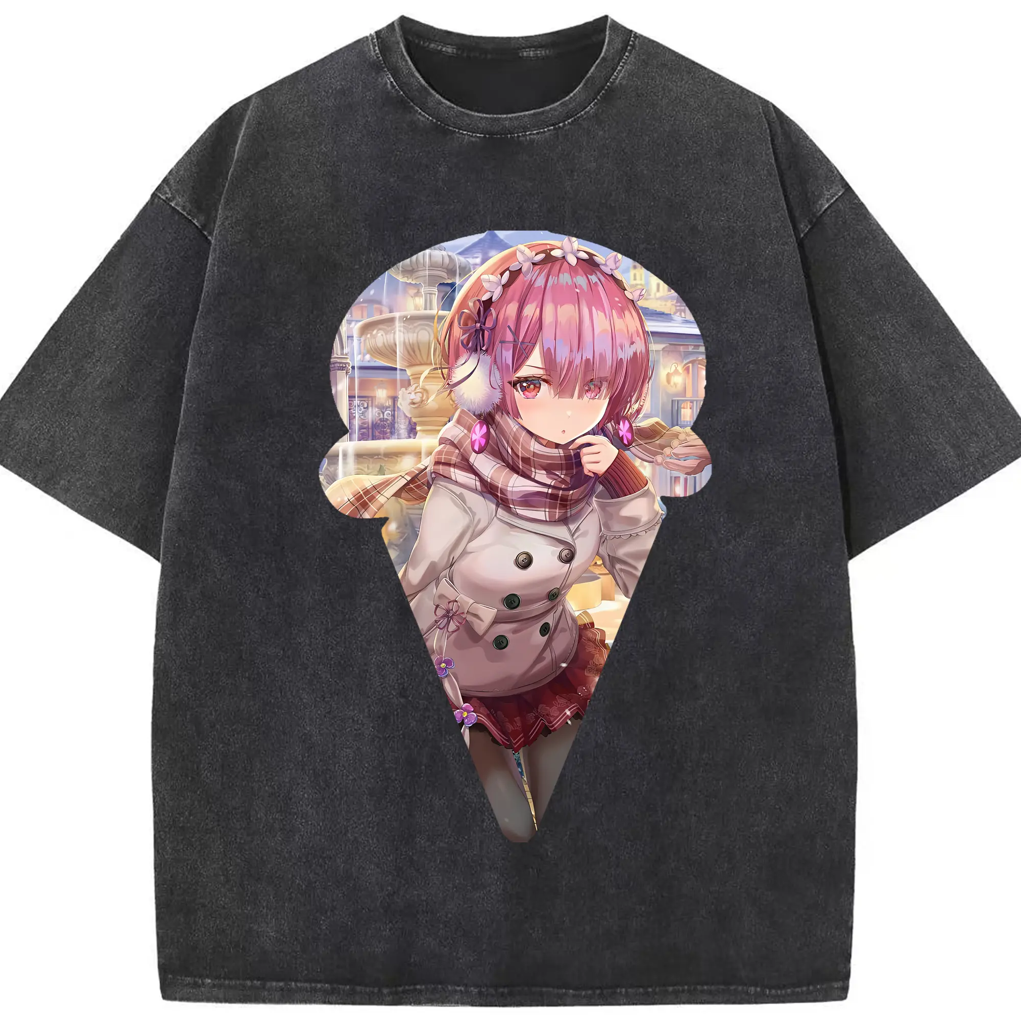 リゼロ グッズ ラム - 綿100％ ヴィンテージ風 半袖Tシャツ ・ フロントプリント ・ 柔らか肌触り ・ 通気性 快適 ・ スポーツ カジュアル 外出用