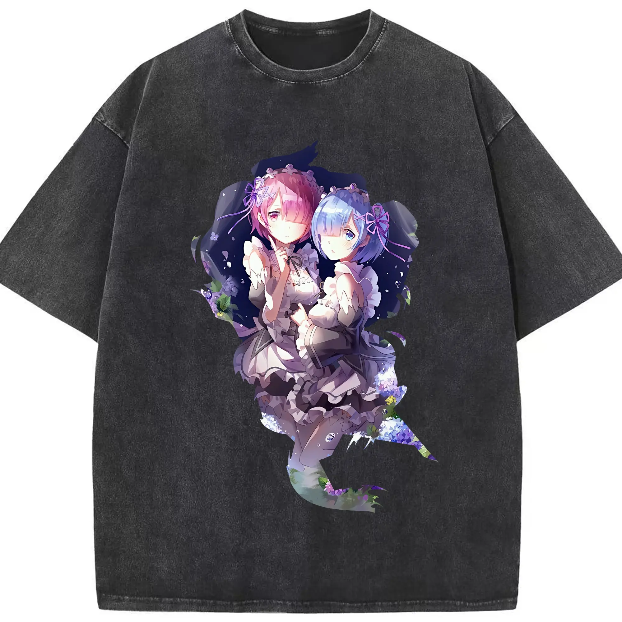 リゼロ グッズ ラム - 綿100％ ヴィンテージ風 半袖Tシャツ ・ フロントプリント ・ 柔らか肌触り ・ 通気性 快適 ・ スポーツ カジュアル 外出用