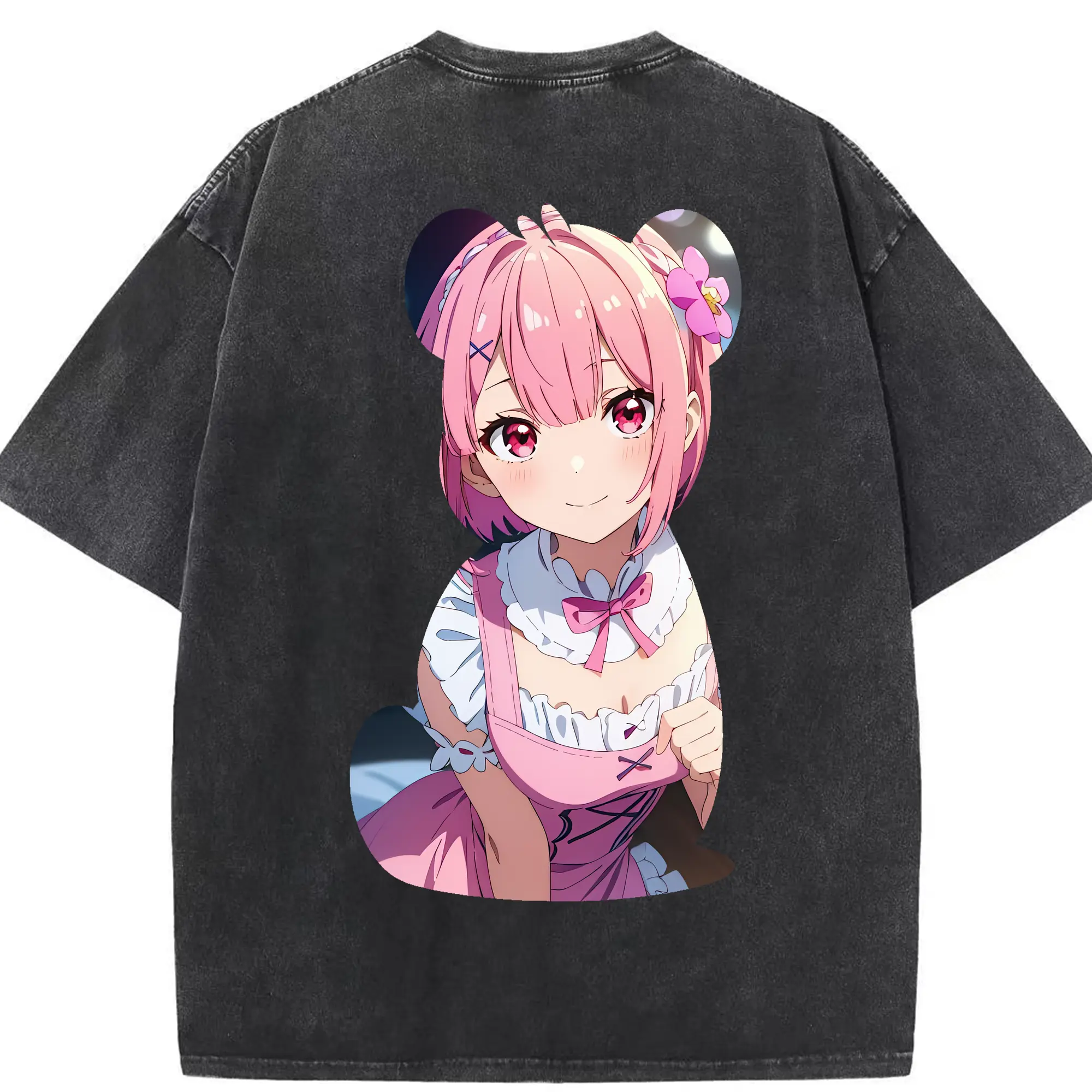 リゼロ グッズ ラム - 綿100％ ヴィンテージ風 半袖Tシャツ ・ 背面プリント ・ 柔らか肌触り ・ 通気性 快適 ・ スポーツ カジュアル 外出用