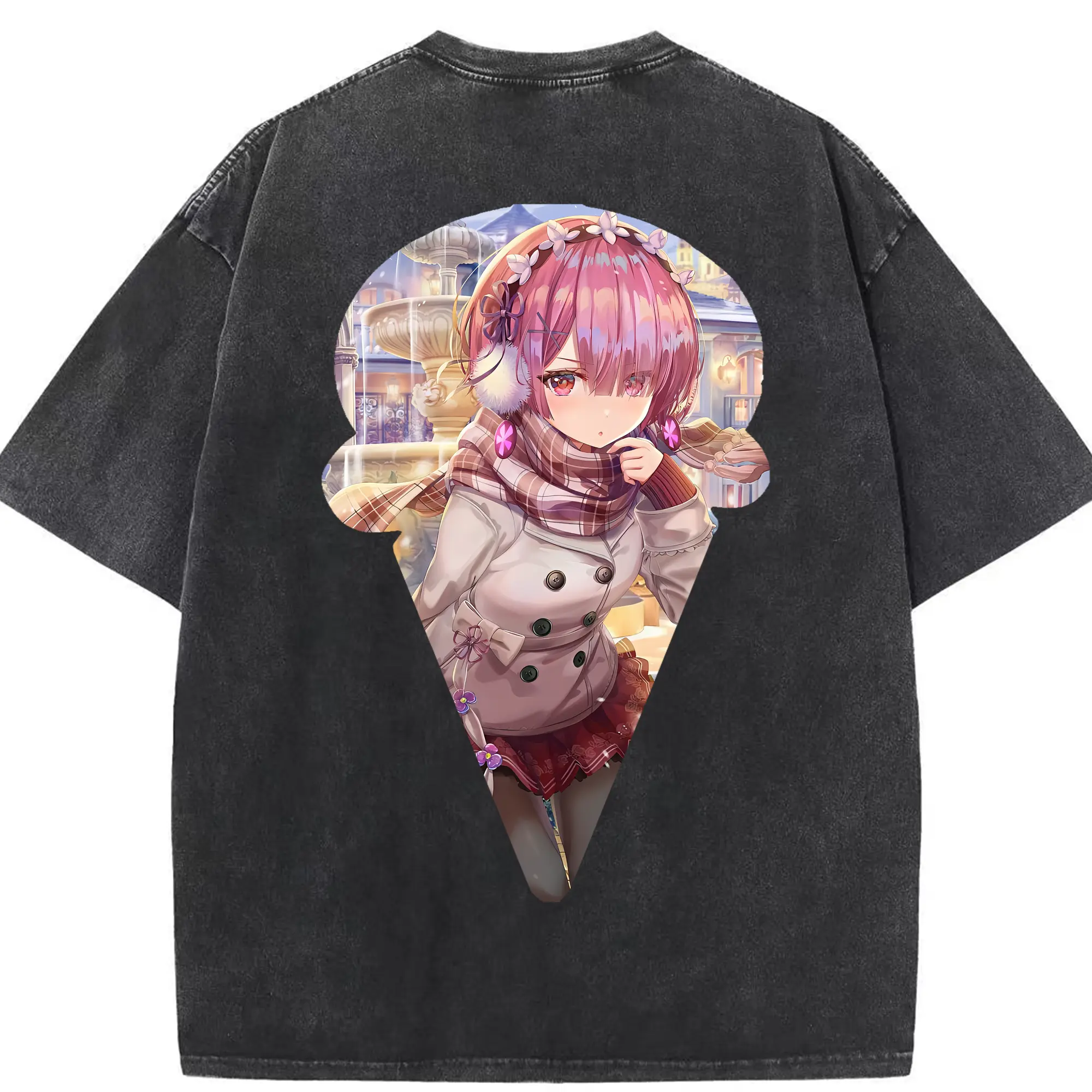 リゼロ グッズ ラム - 綿100％ ヴィンテージ風 半袖Tシャツ ・ 背面プリント ・ 柔らか肌触り ・ 通気性 快適 ・ スポーツ カジュアル 外出用