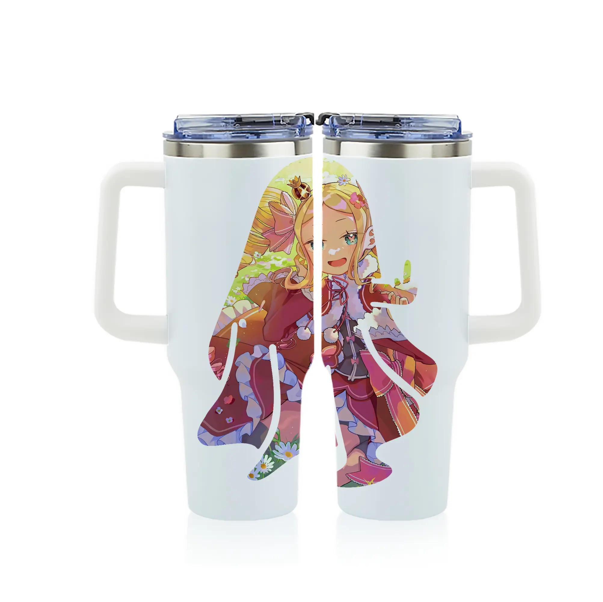 リゼロ グッズ ベアトリス - 1200mL フルプリント車用タンブラー ・ 304ステンレス 内側 ・ 201ステンレス 外側 ・ 保温 保冷 ・ 通勤 ドライブ アウトドア用