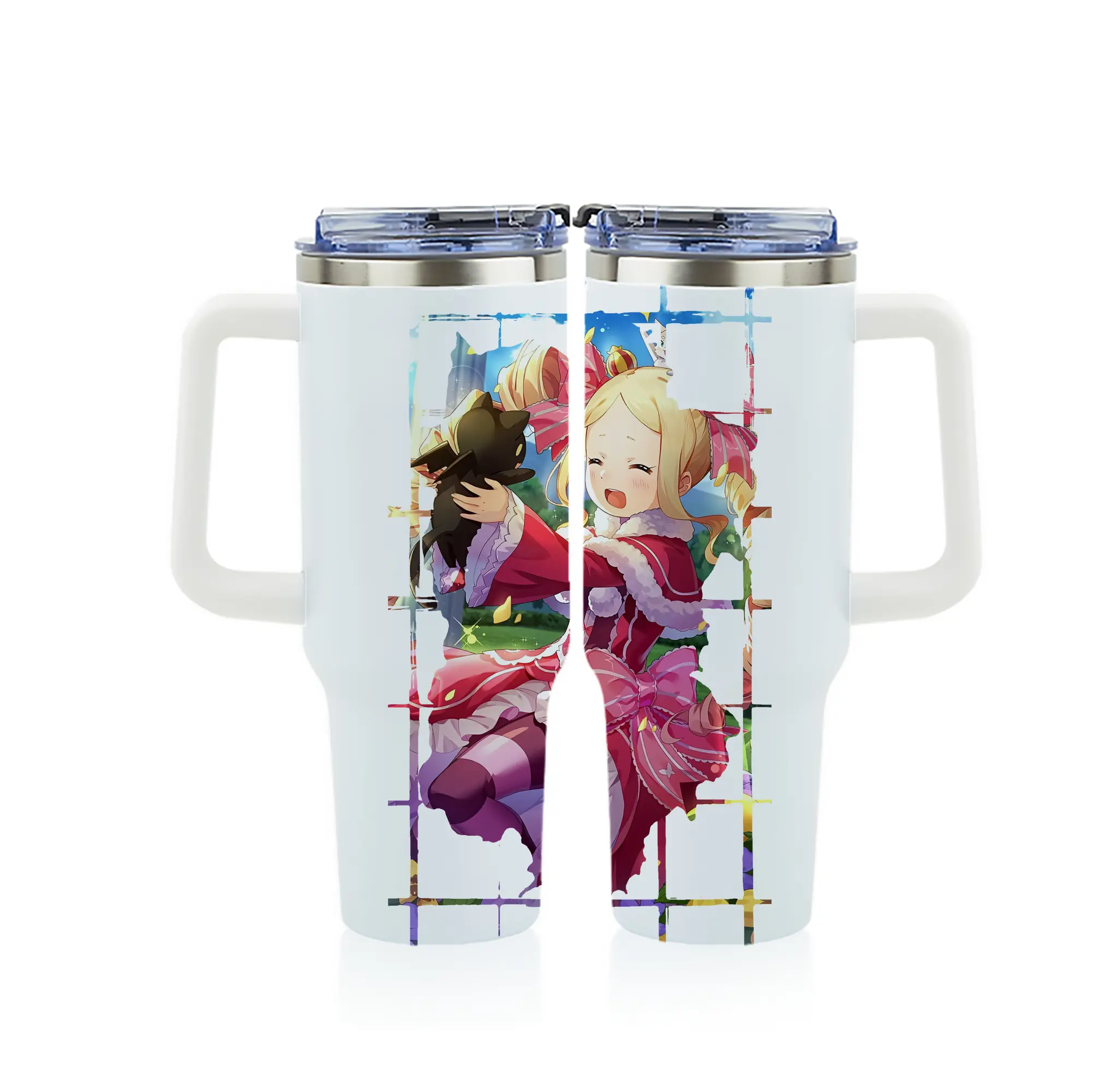 リゼロ グッズ ベアトリス - 1200mL フルプリント車用タンブラー ・ 304ステンレス 内側 ・ 201ステンレス 外側 ・ 保温 保冷 ・ 通勤 ドライブ アウトドア用