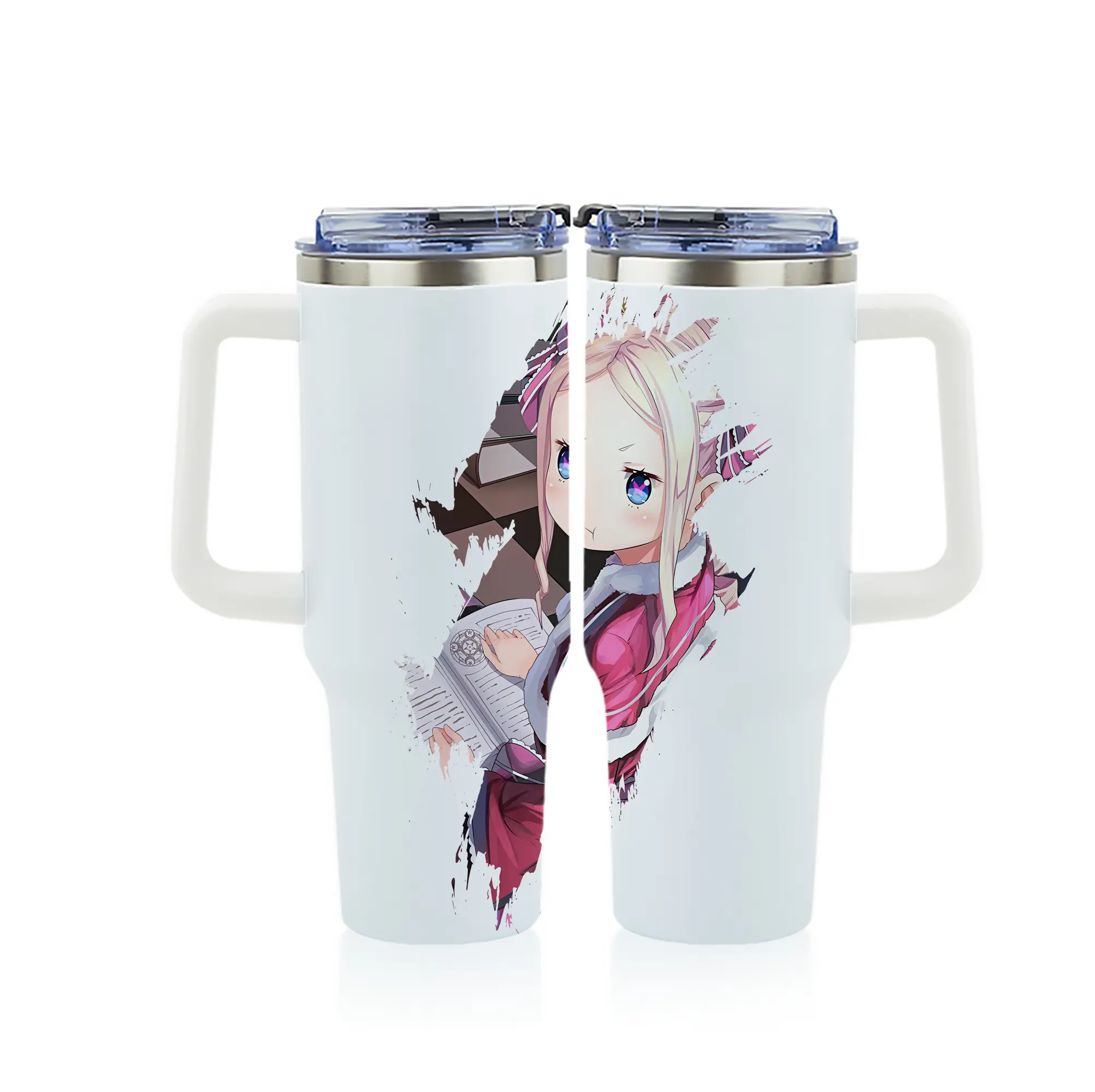 リゼロ グッズ ベアトリス - 1200mL フルプリント車用タンブラー ・ 304ステンレス 内側 ・ 201ステンレス 外側 ・ 保温 保冷 ・ 通勤 ドライブ アウトドア用