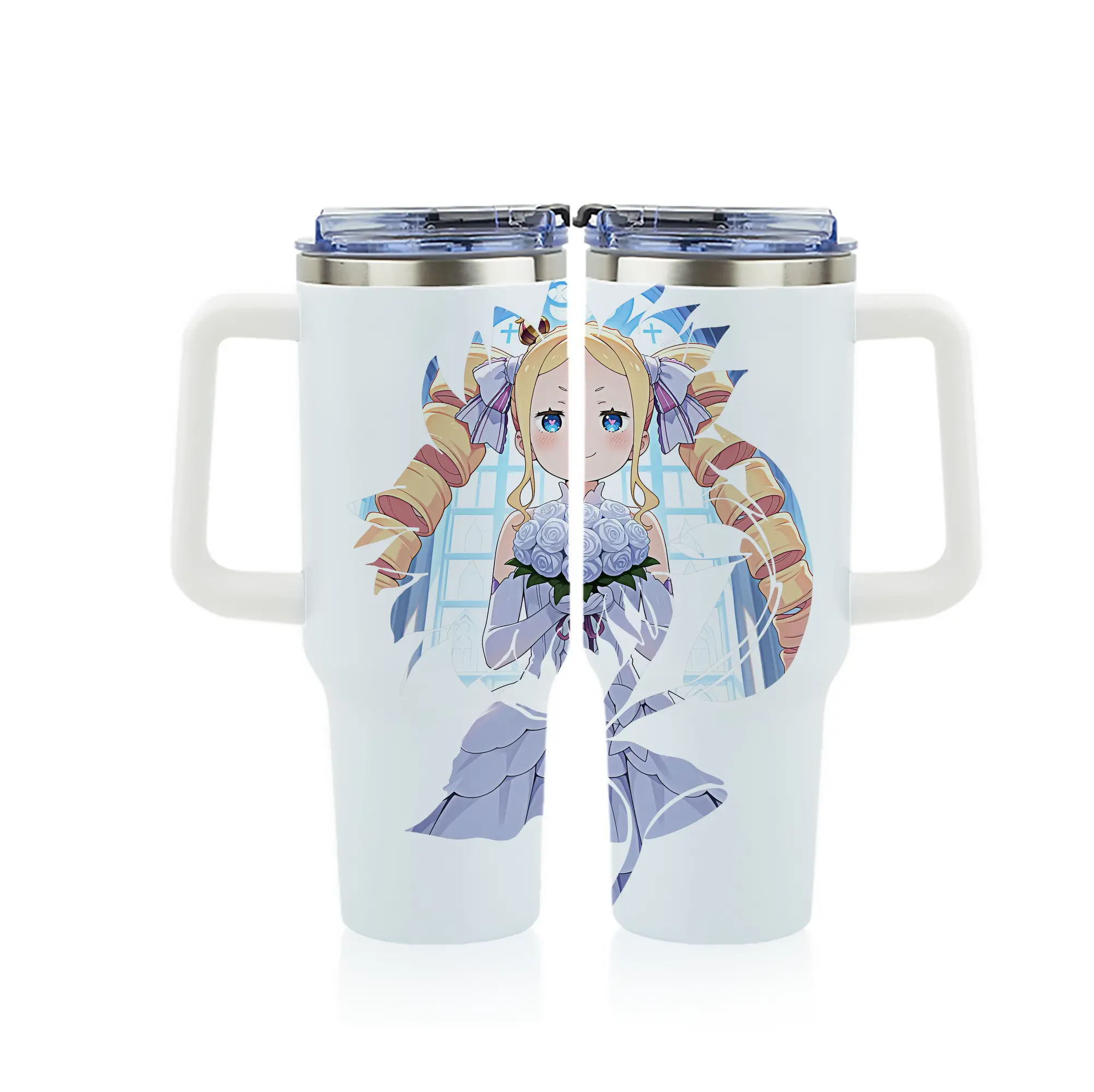 リゼロ グッズ ベアトリス - 1200mL フルプリント車用タンブラー ・ 304ステンレス 内側 ・ 201ステンレス 外側 ・ 保温 保冷 ・ 通勤 ドライブ アウトドア用