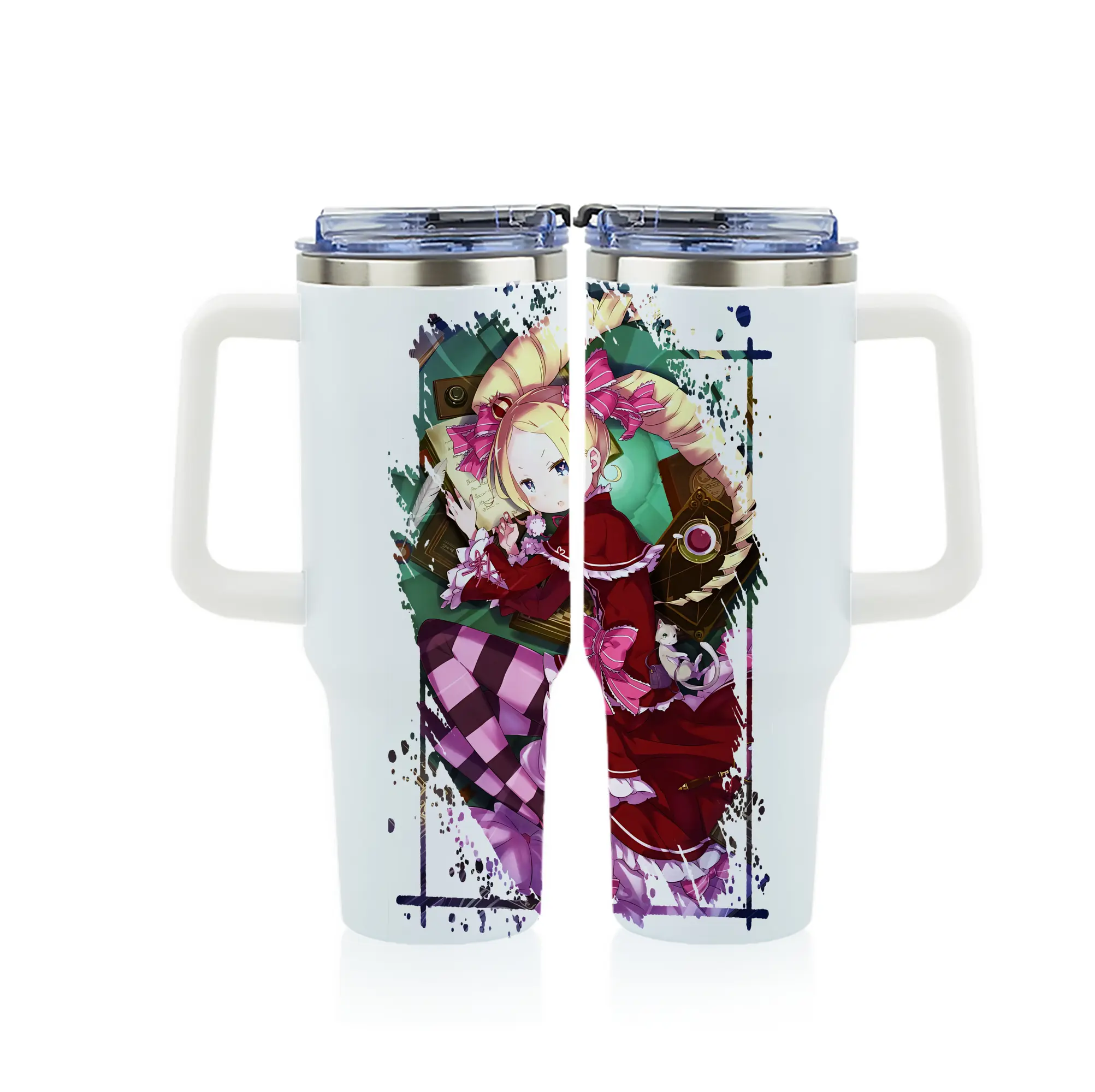 リゼロ グッズ ベアトリス - 1200mL フルプリント車用タンブラー ・ 304ステンレス 内側 ・ 201ステンレス 外側 ・ 保温 保冷 ・ 通勤 ドライブ アウトドア用