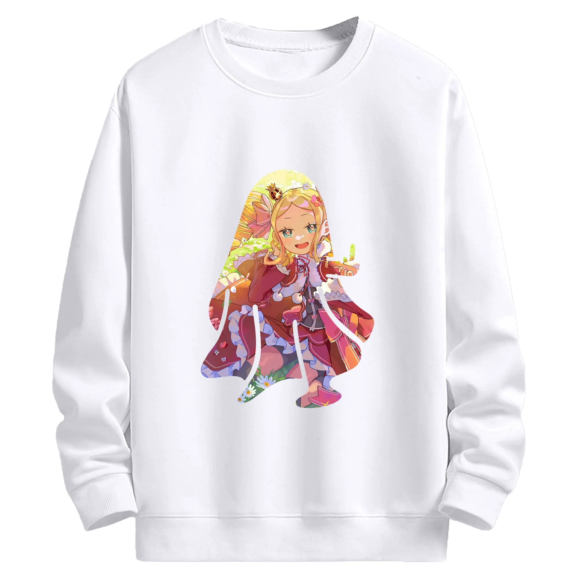 リゼロ グッズ ベアトリス - 高品質 クルーネック スウェット ・ コットン59％ ポリエステル41％ ・ ユニセックス 長袖 トレーナー ・ カジュアル デイリー スポーツ 散歩用