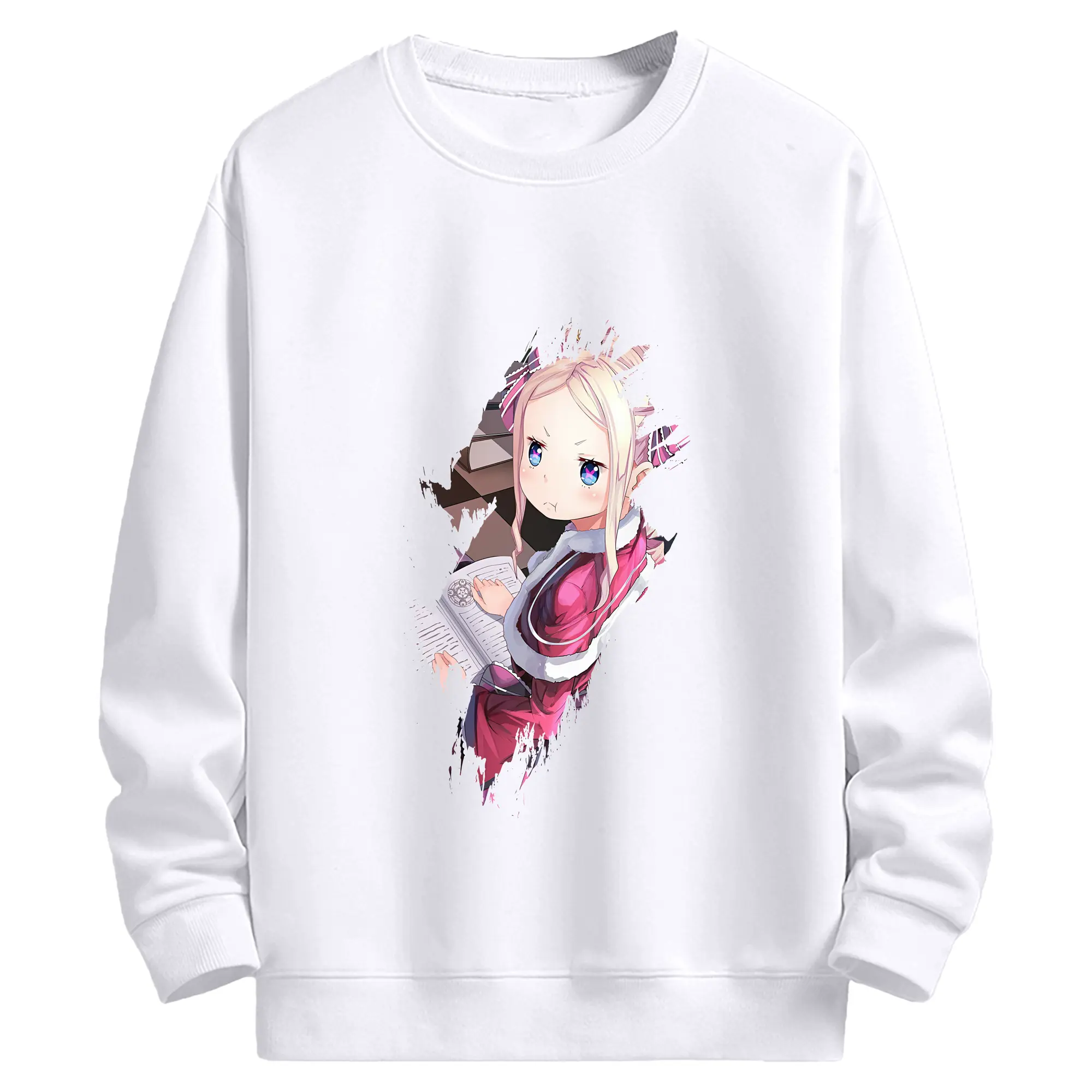 リゼロ グッズ ベアトリス - 高品質 クルーネック スウェット ・ コットン59％ ポリエステル41％ ・ ユニセックス 長袖 トレーナー ・ カジュアル デイリー スポーツ 散歩用