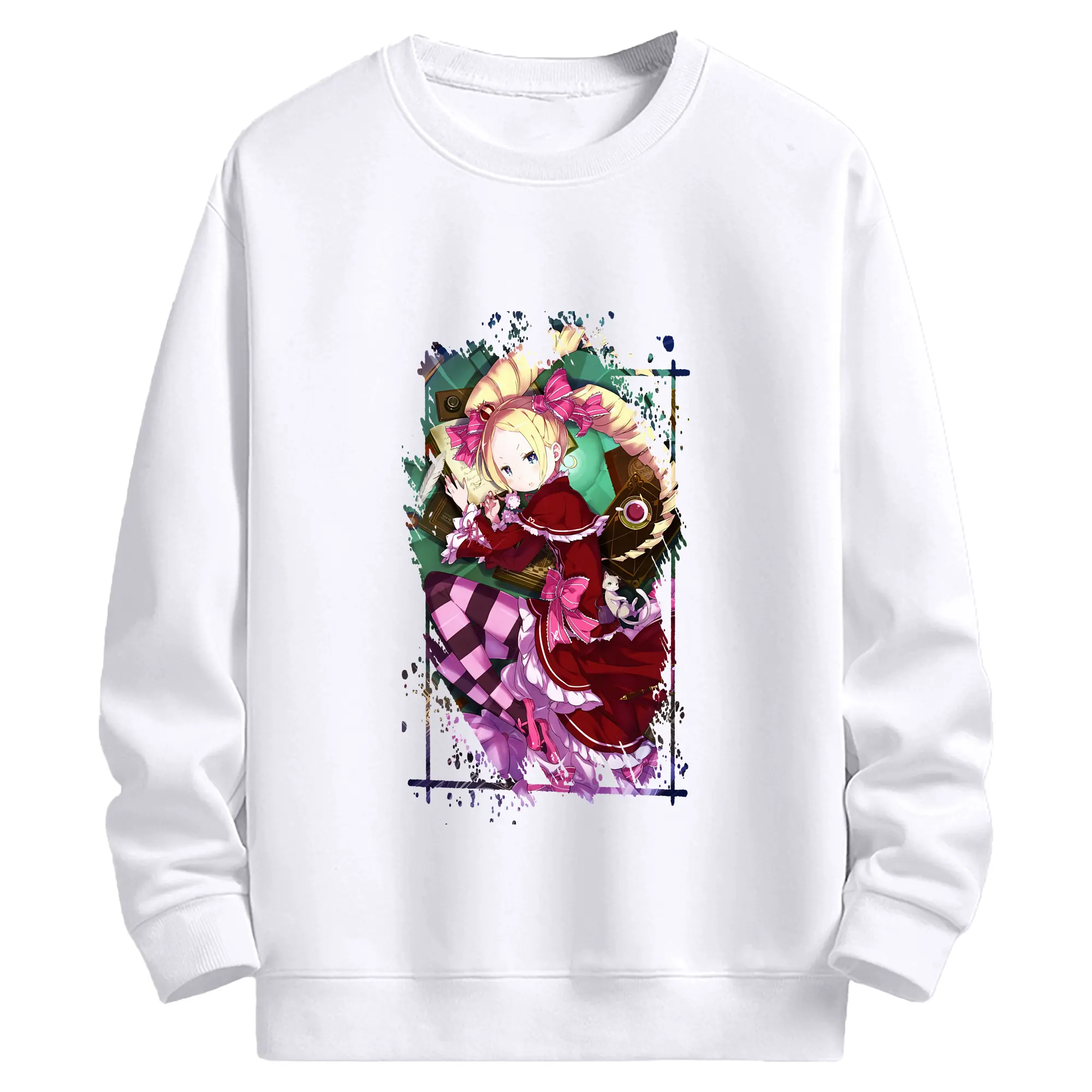 リゼロ グッズ ベアトリス - 高品質 クルーネック スウェット ・ コットン59％ ポリエステル41％ ・ ユニセックス 長袖 トレーナー ・ カジュアル デイリー スポーツ 散歩用