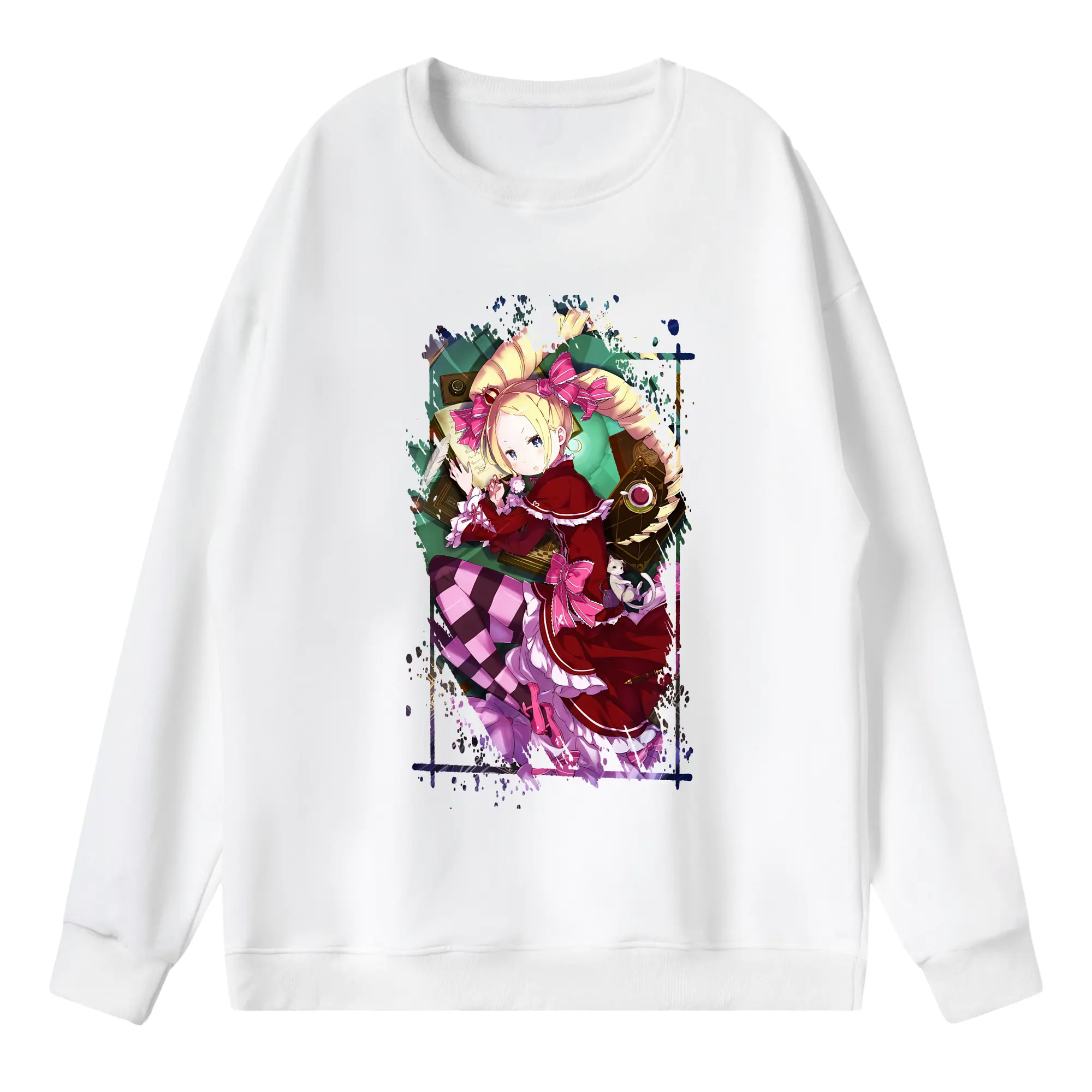 リゼロ グッズ ベアトリス - 薄手 クルーネック スウェット 裏毛260g · ポリエステル 春秋向け カジュアル 男女兼用 · トレーナー デイリー スポーツ 散歩に最適