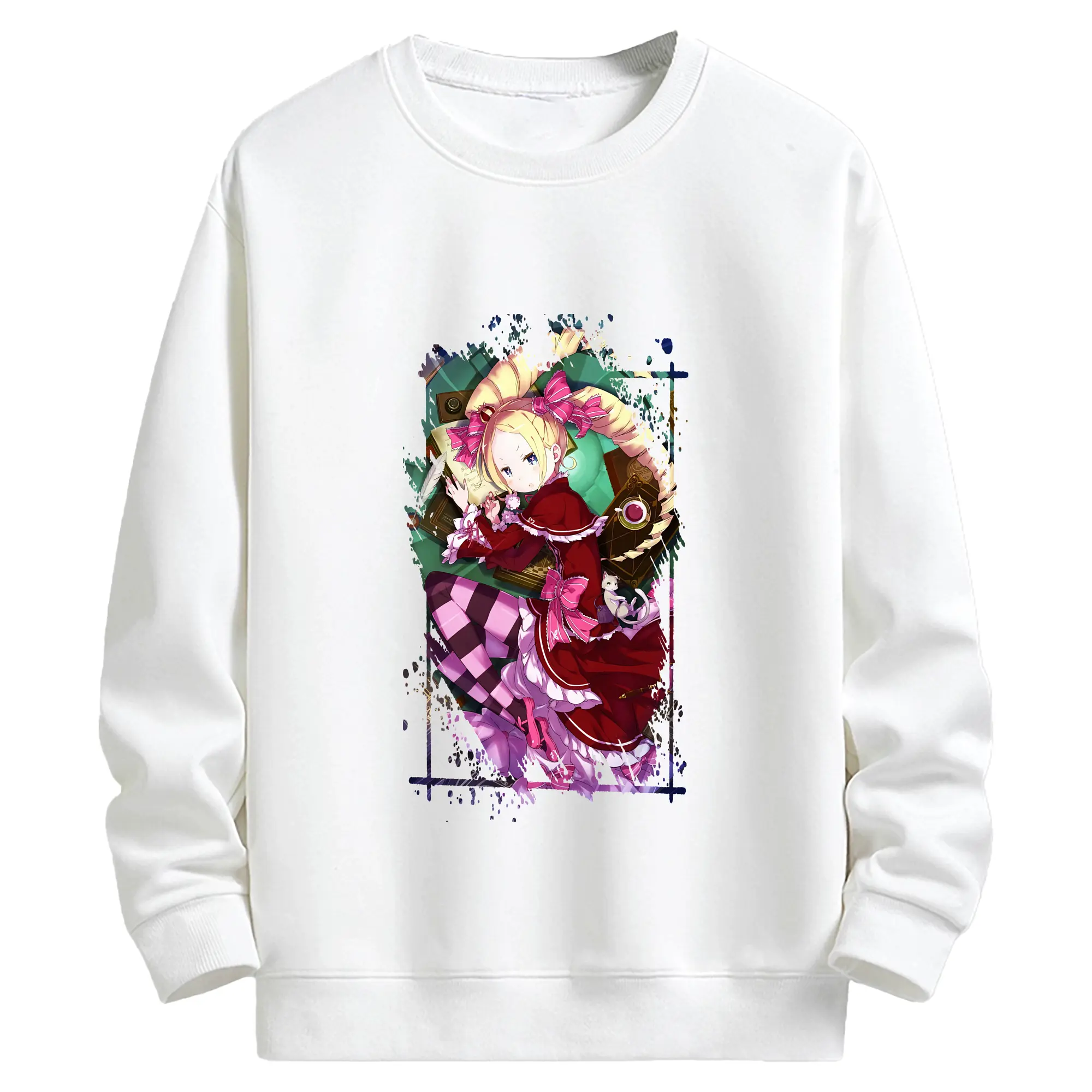 リゼロ グッズ ベアトリス - キッズ クルーネックスウェットシャツ ・ フロントプリント ・ 綿80％ ポリエステル20％ ・ 快適 通学 スポーツ 日常使い お散歩用