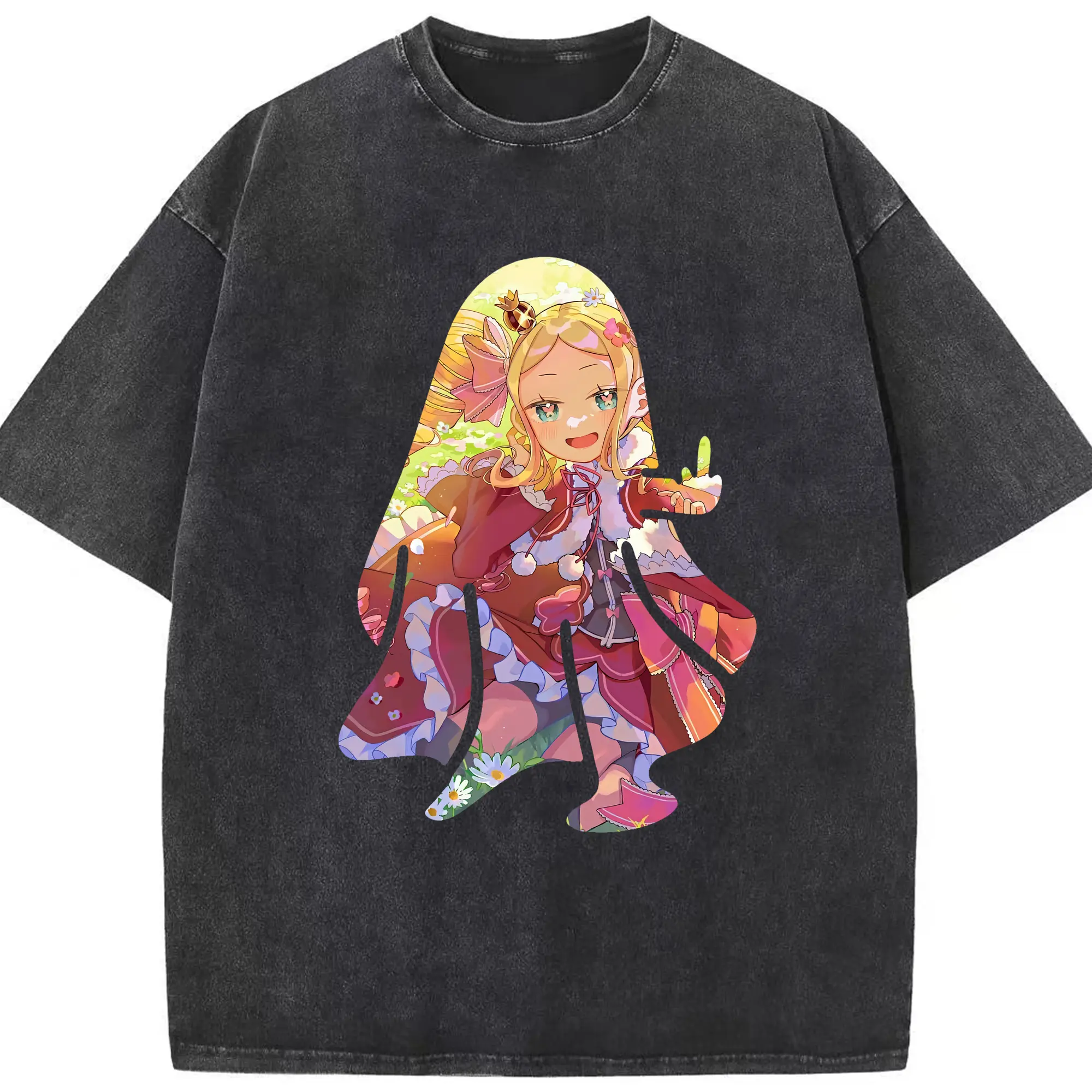 リゼロ グッズ ベアトリス - 綿100％ ヴィンテージ風 半袖Tシャツ ・ フロントプリント ・ 柔らか肌触り ・ 通気性 快適 ・ スポーツ カジュアル 外出用