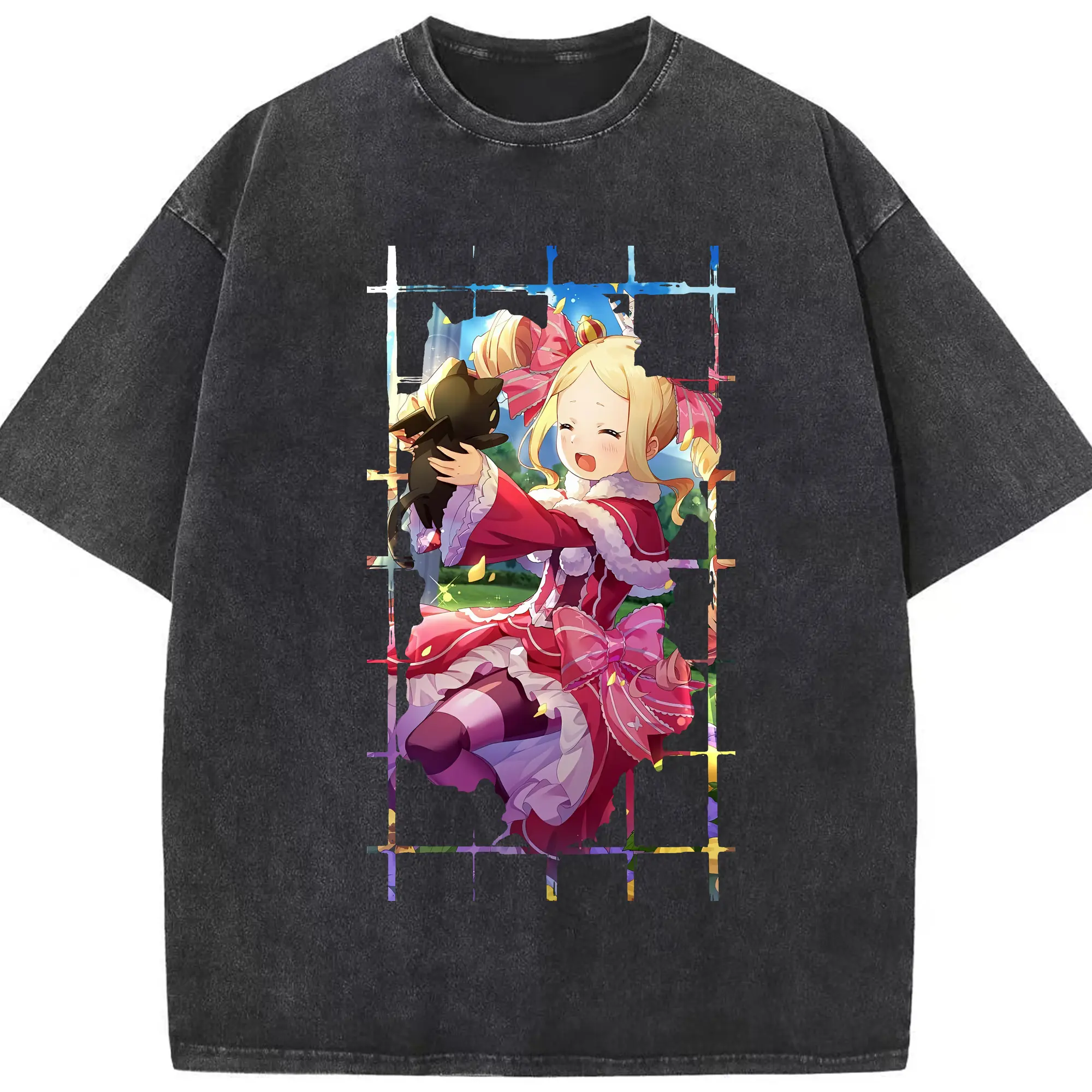 リゼロ グッズ ベアトリス - 綿100％ ヴィンテージ風 半袖Tシャツ ・ フロントプリント ・ 柔らか肌触り ・ 通気性 快適 ・ スポーツ カジュアル 外出用