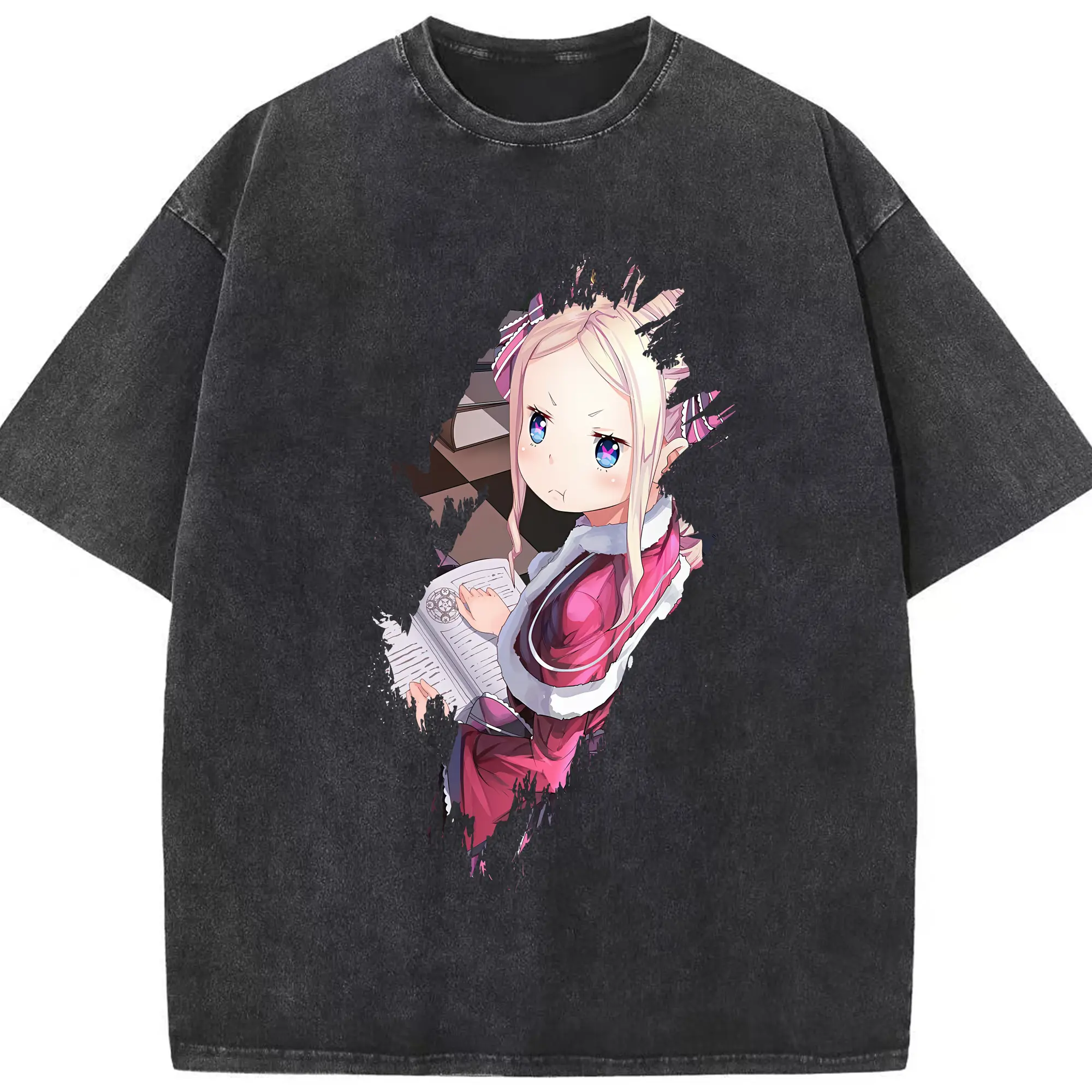 リゼロ グッズ ベアトリス - 綿100％ ヴィンテージ風 半袖Tシャツ ・ フロントプリント ・ 柔らか肌触り ・ 通気性 快適 ・ スポーツ カジュアル 外出用